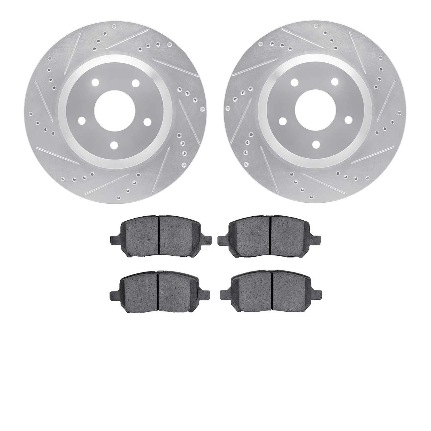 7502-47010 Drilled/Slotted Brake Rotors w/5000 Advanced Brake Pads Kit [Silver], 1988-1996 GM, Position: Front
