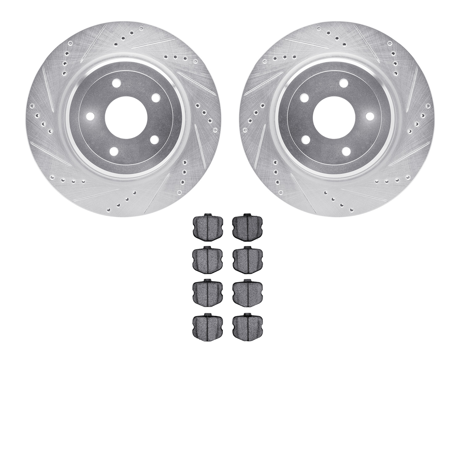 7502-47015 Drilled/Slotted Brake Rotors w/5000 Advanced Brake Pads Kit [Silver], 2006-2013 GM, Position: Rear