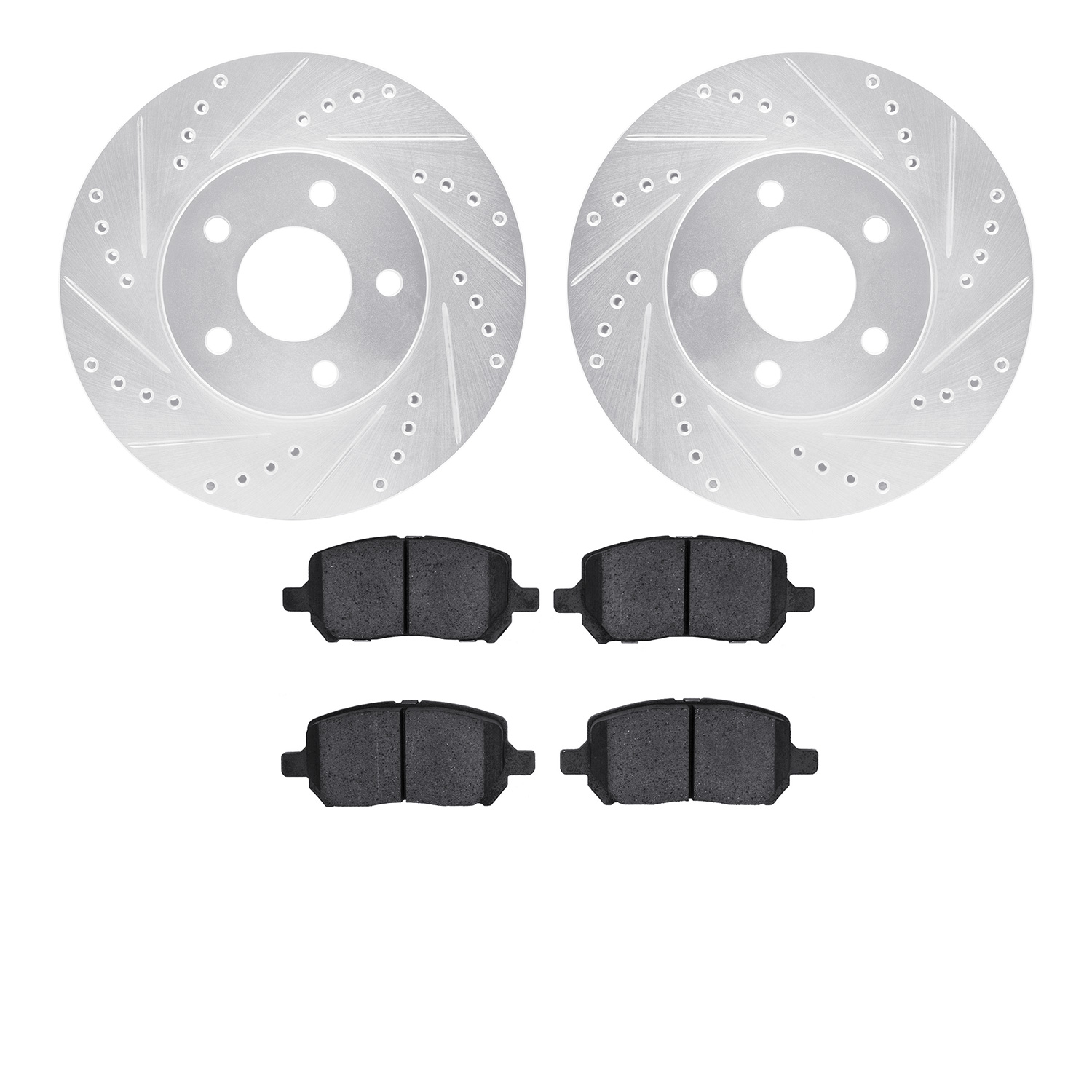 7502-47016 Drilled/Slotted Brake Rotors w/5000 Advanced Brake Pads Kit [Silver], 2007-2010 GM, Position: Front