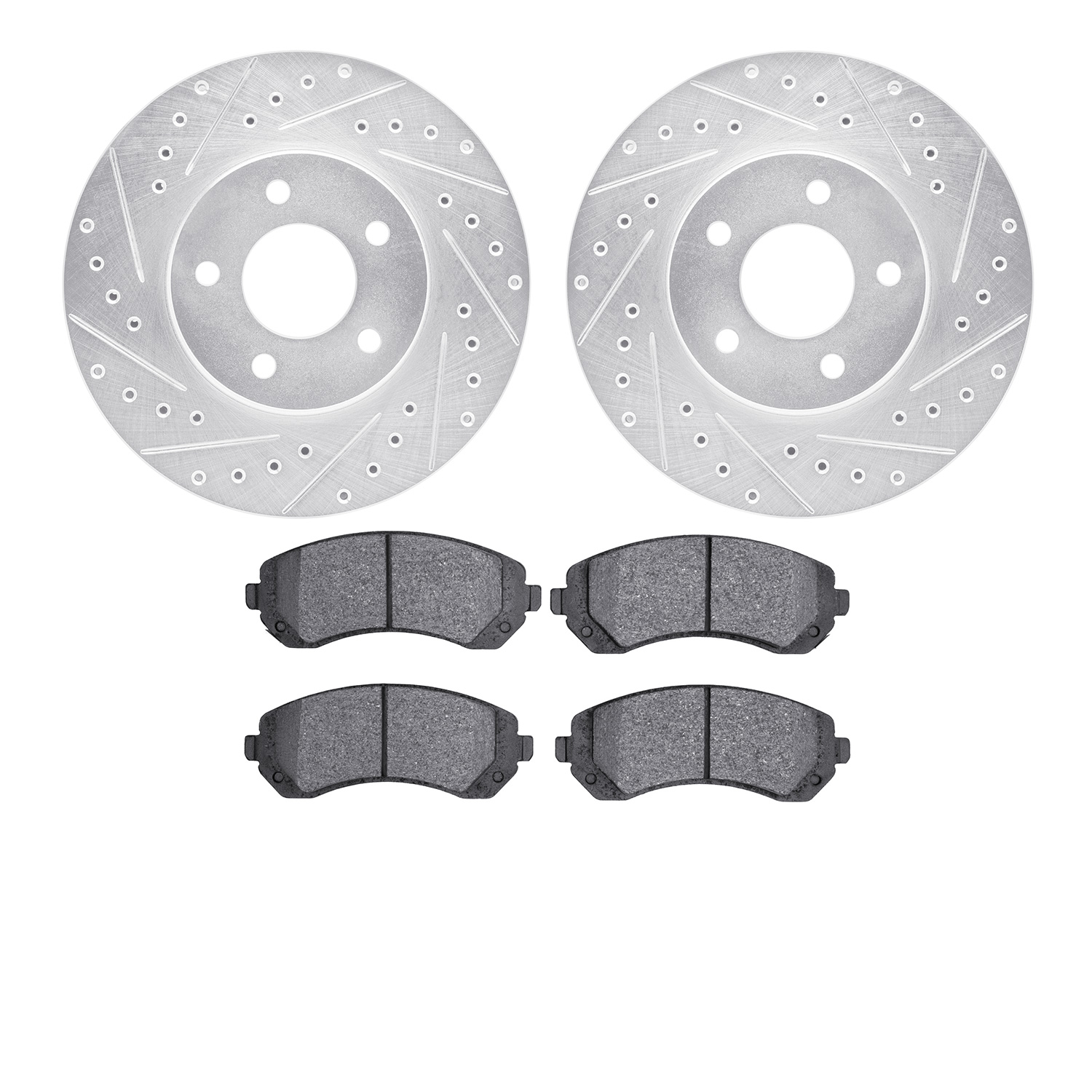 7502-47047 Drilled/Slotted Brake Rotors w/5000 Advanced Brake Pads Kit [Silver], 2001-2007 GM, Position: Front
