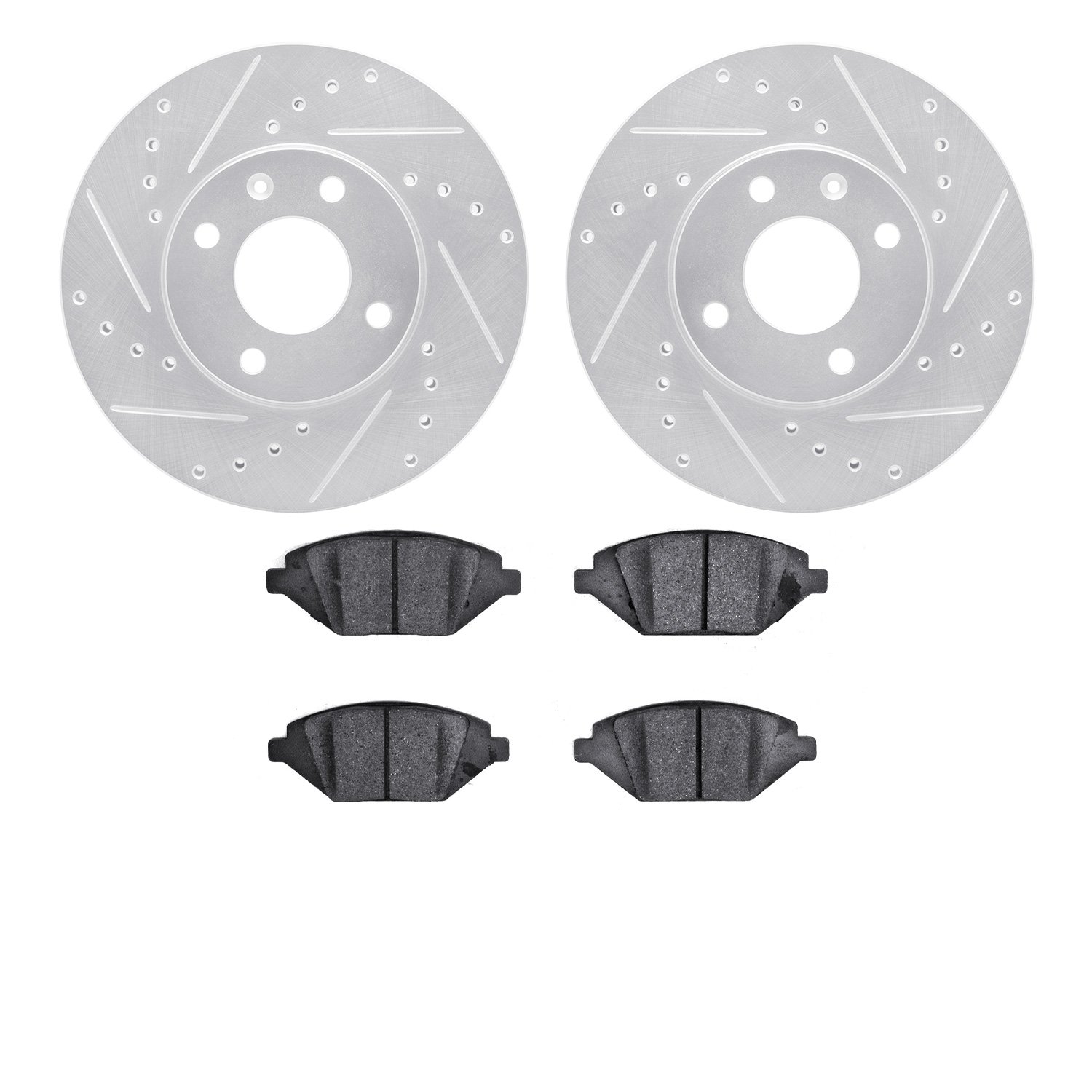 7502-47051 Drilled/Slotted Brake Rotors w/5000 Advanced Brake Pads Kit [Silver], Fits Select GM, Position: Front
