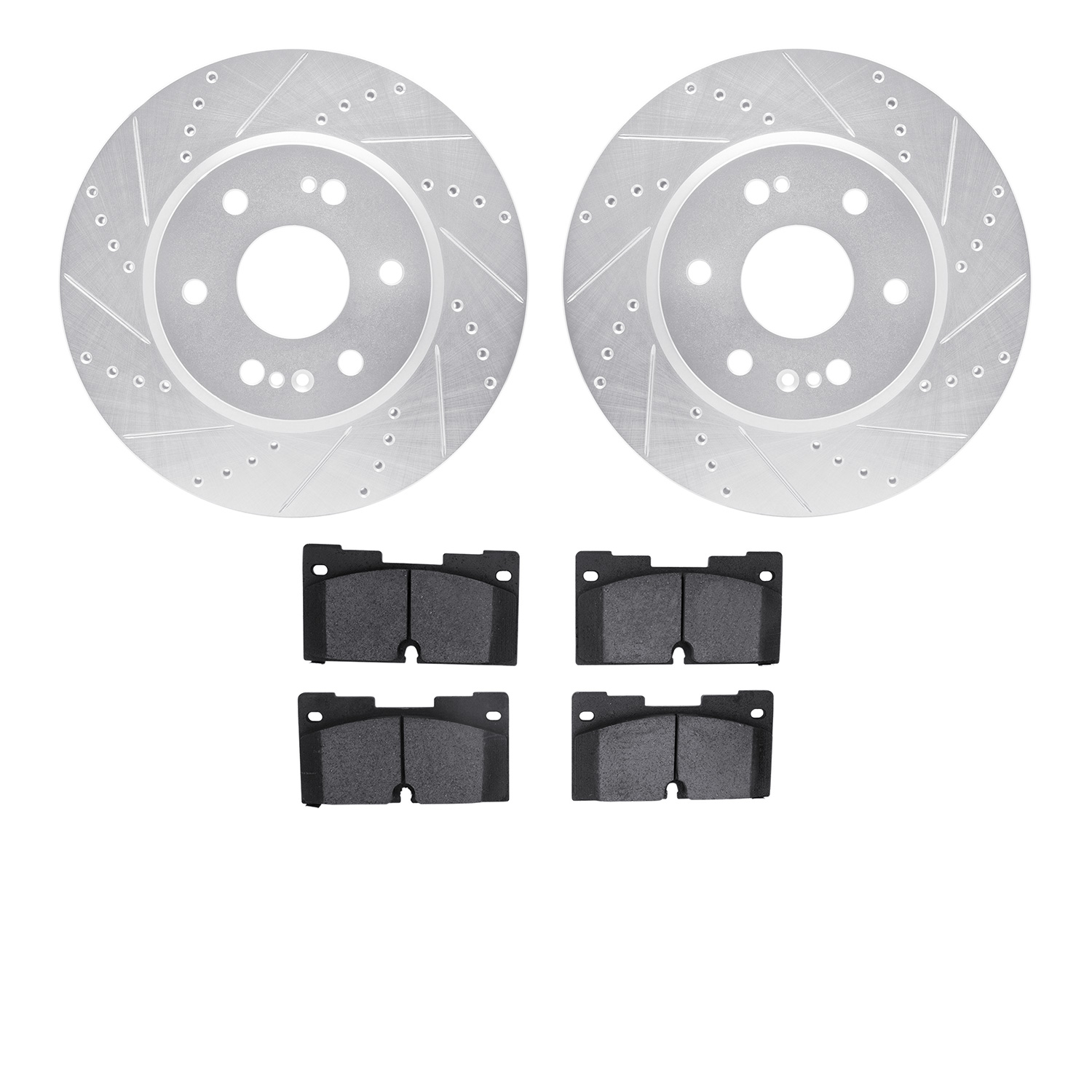 7502-47054 Drilled/Slotted Brake Rotors w/5000 Advanced Brake Pads Kit [Silver], Fits Select GM, Position: Front