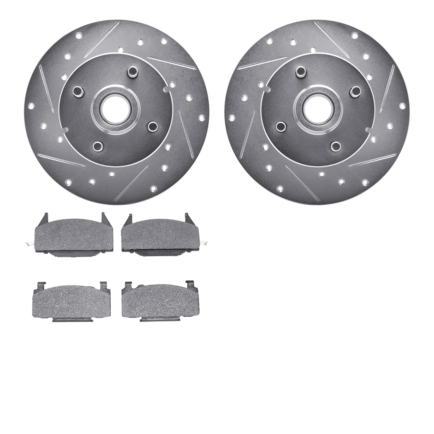7502-47060 Drilled/Slotted Brake Rotors w/5000 Advanced Brake Pads Kit [Silver], 1980-1982 GM, Position: Front