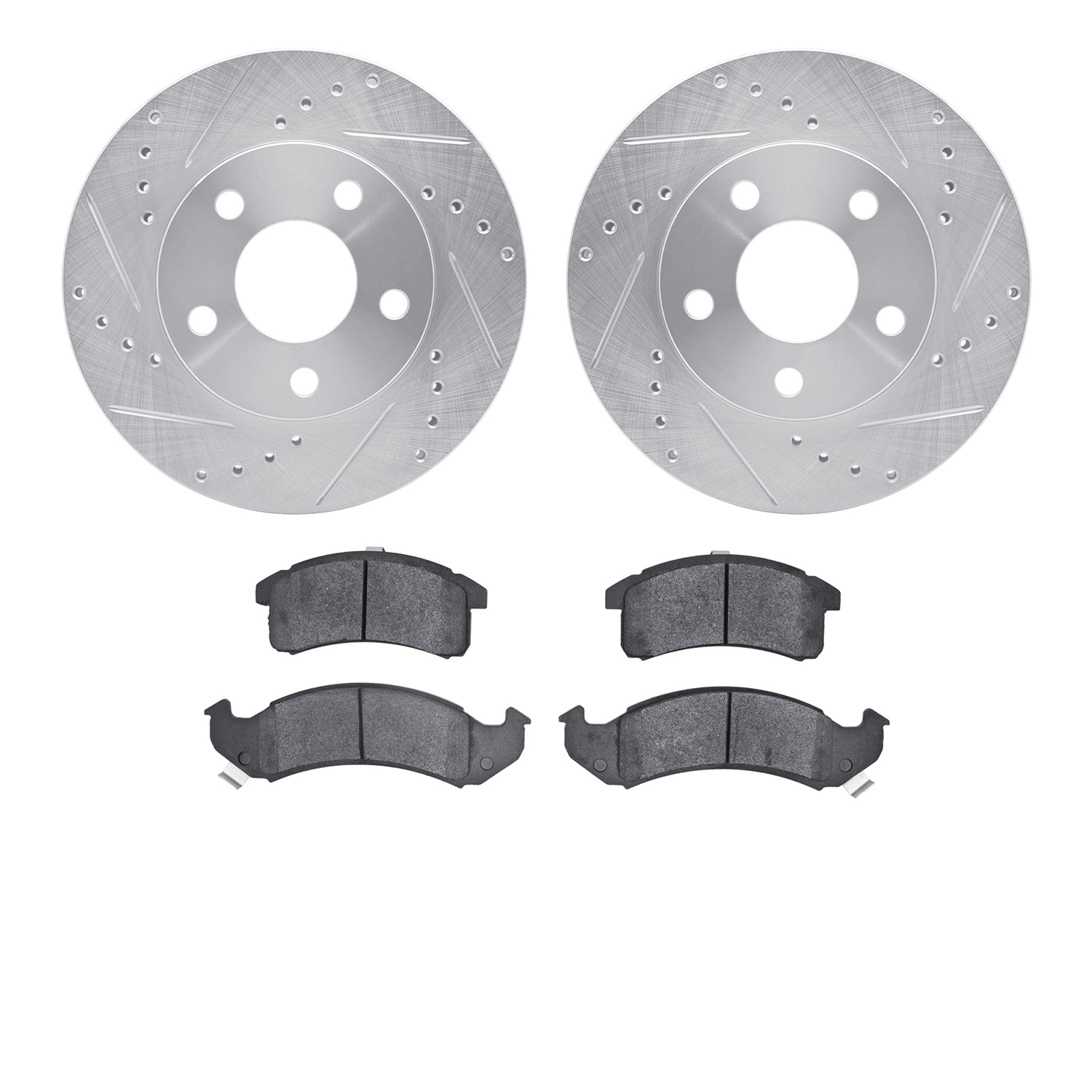 7502-47103 Drilled/Slotted Brake Rotors w/5000 Advanced Brake Pads Kit [Silver], 1991-1993 GM, Position: Front