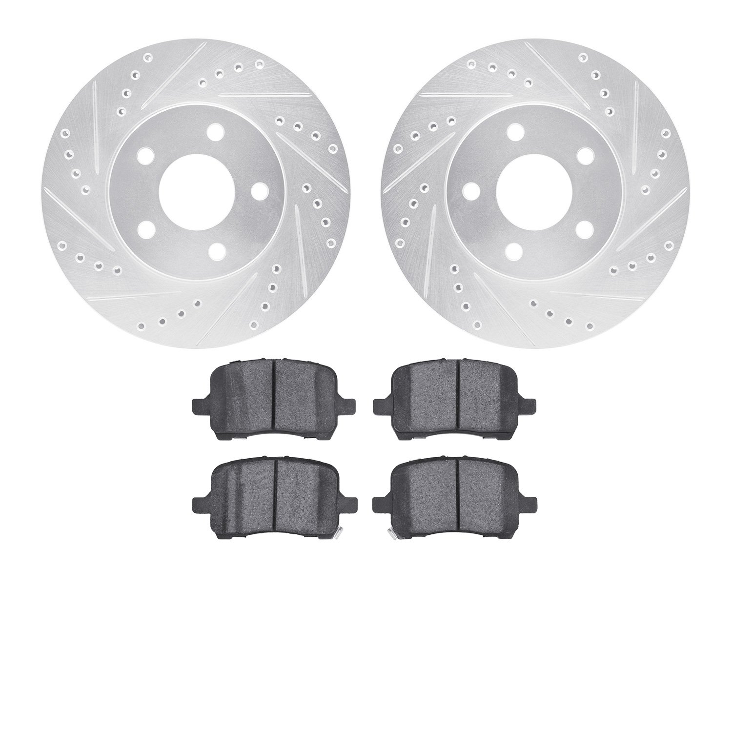 7502-47200 Drilled/Slotted Brake Rotors w/5000 Advanced Brake Pads Kit [Silver], 2008-2008 GM, Position: Front