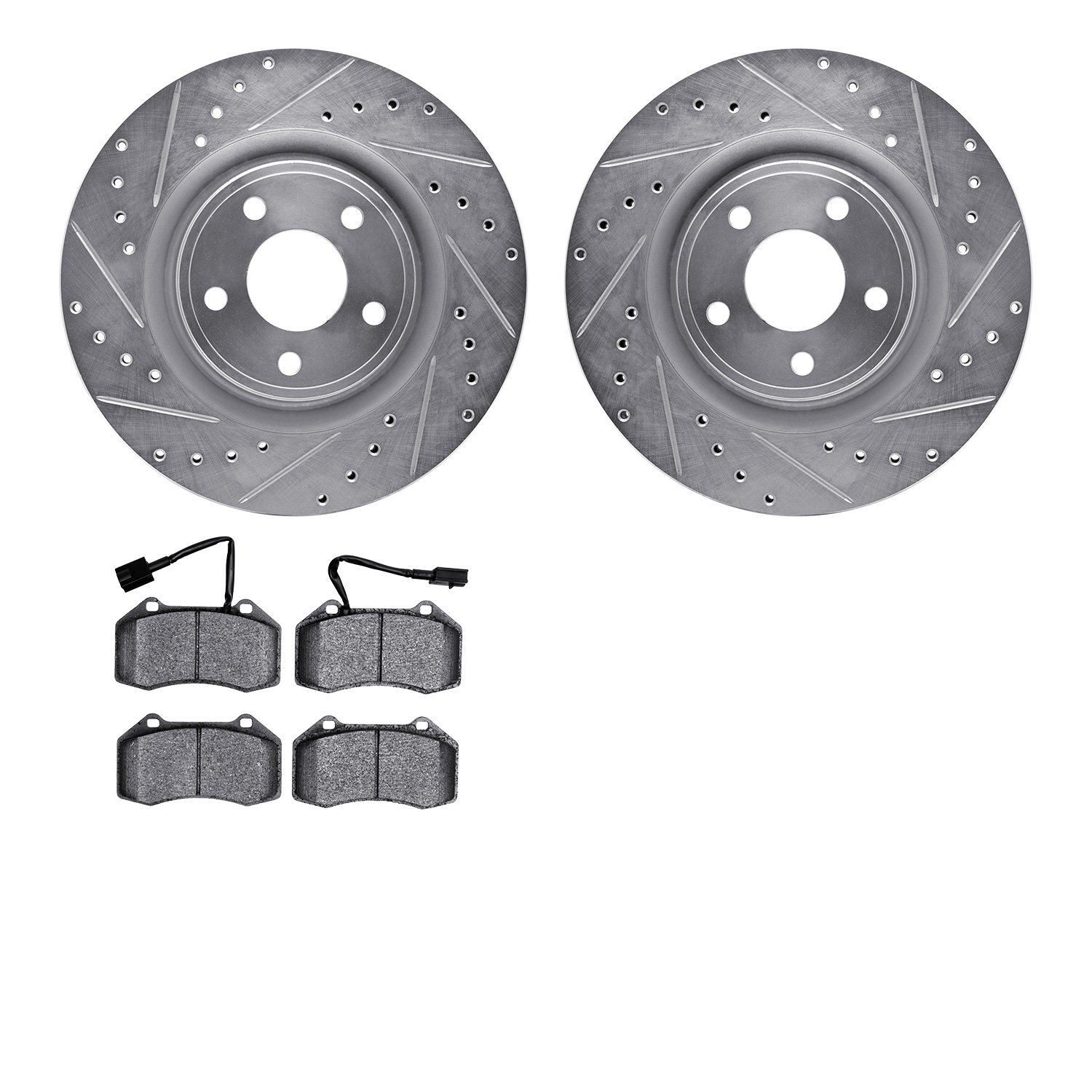 7502-47207 Drilled/Slotted Brake Rotors w/5000 Advanced Brake Pads Kit [Silver], 2007-2010 GM, Position: Front