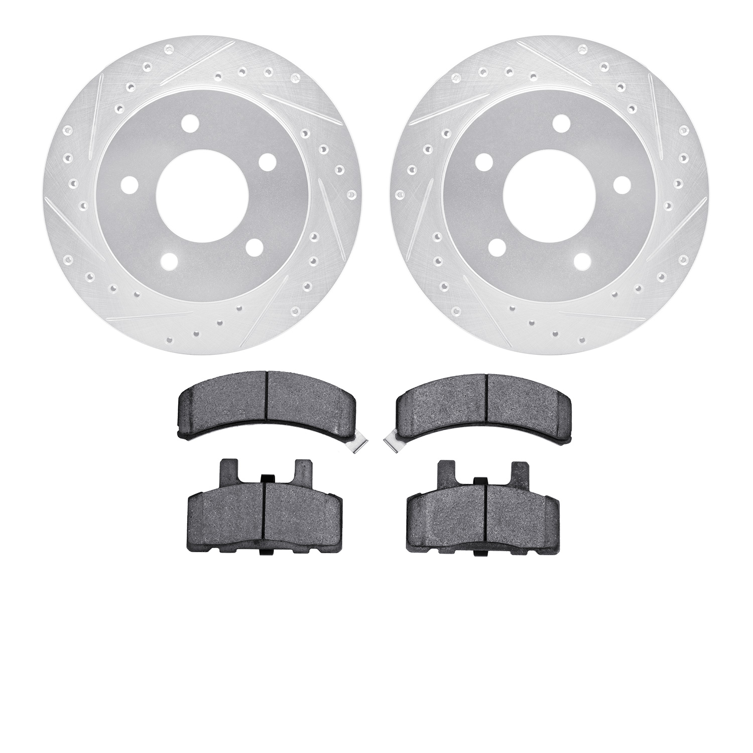 7502-48004 Drilled/Slotted Brake Rotors w/5000 Advanced Brake Pads Kit [Silver], 1990-2002 GM, Position: Front