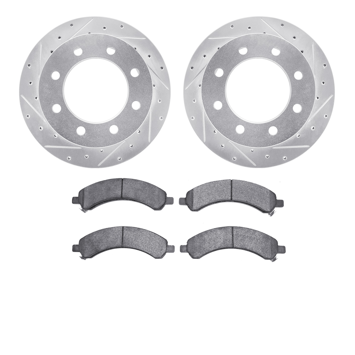 7502-48009 Drilled/Slotted Brake Rotors w/5000 Advanced Brake Pads Kit [Silver], 2003-2008 GM, Position: Rear