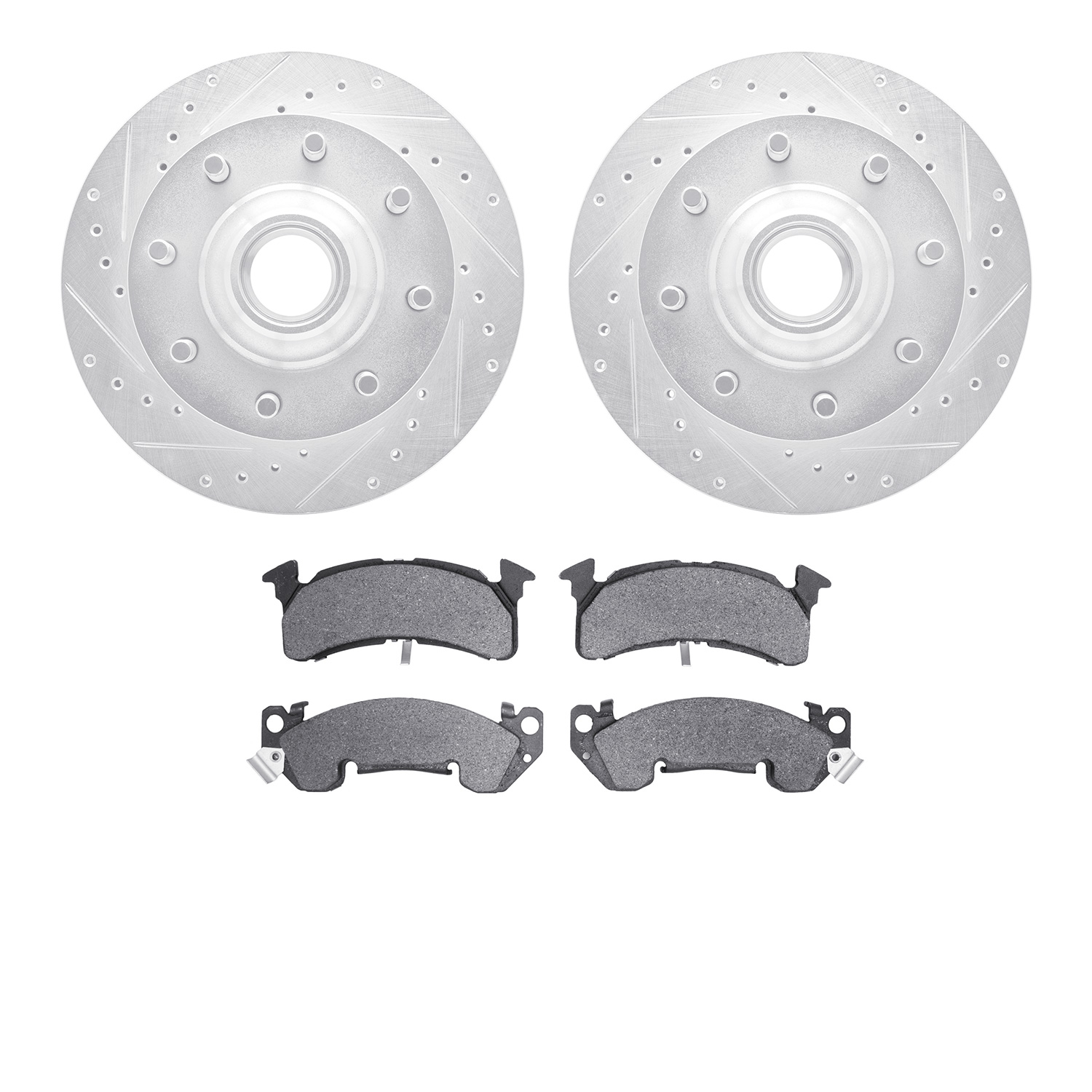 7502-48010 Drilled/Slotted Brake Rotors w/5000 Advanced Brake Pads Kit [Silver], 1978-1993 GM, Position: Front