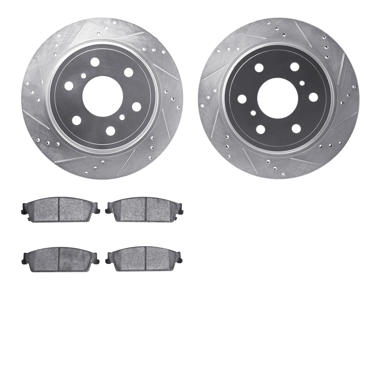 7502-48062 Drilled/Slotted Brake Rotors w/5000 Advanced Brake Pads Kit [Silver], 2007-2014 GM, Position: Rear