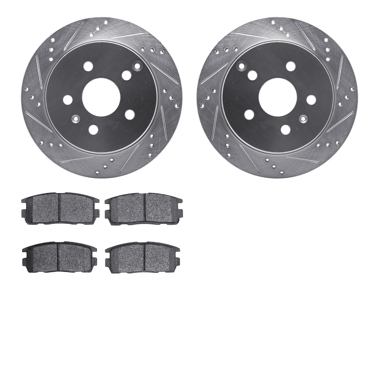 7502-48064 Drilled/Slotted Brake Rotors w/5000 Advanced Brake Pads Kit [Silver], 2010-2017 GM, Position: Rear