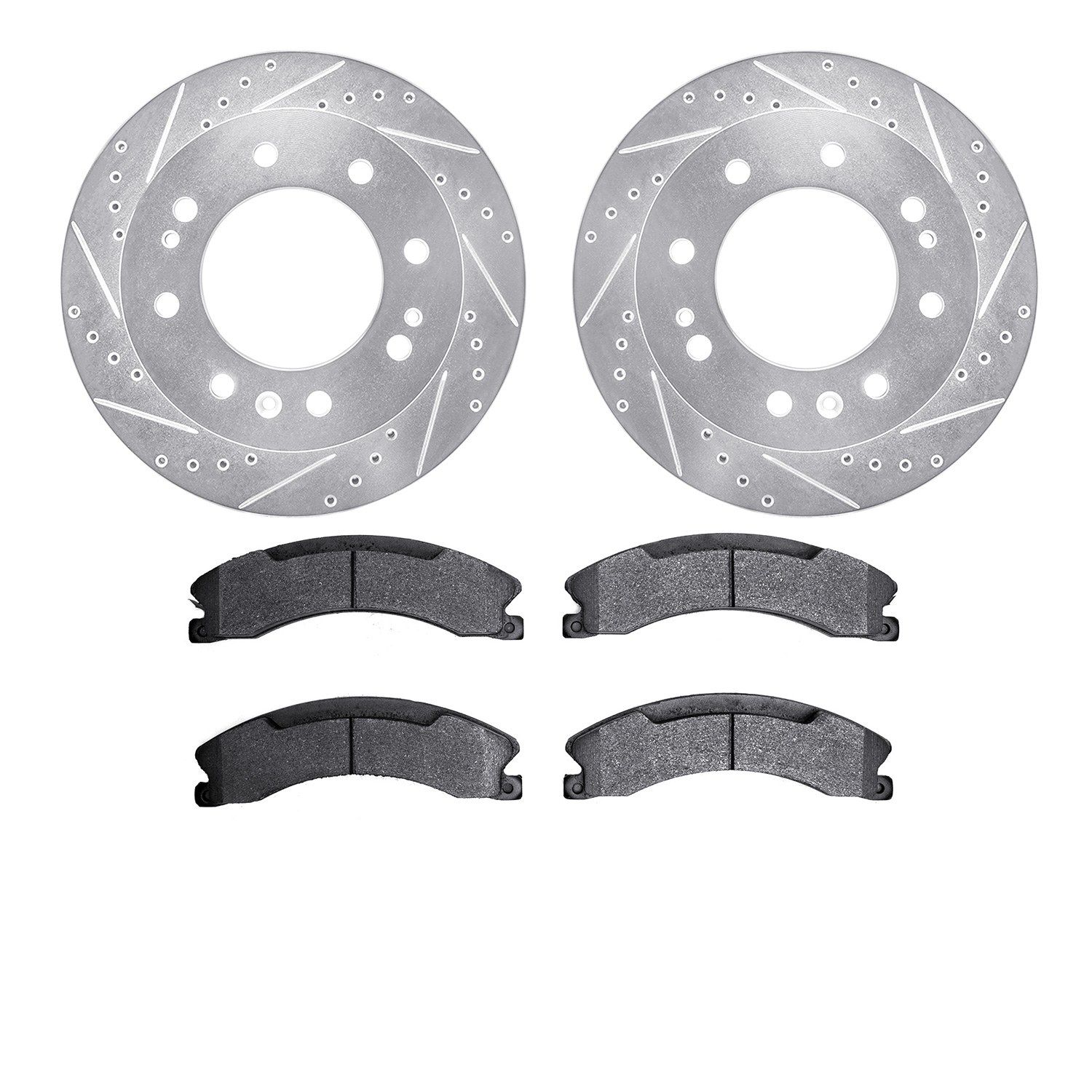 7502-48068 Drilled/Slotted Brake Rotors w/5000 Advanced Brake Pads Kit [Silver], 2011-2019 GM, Position: Front