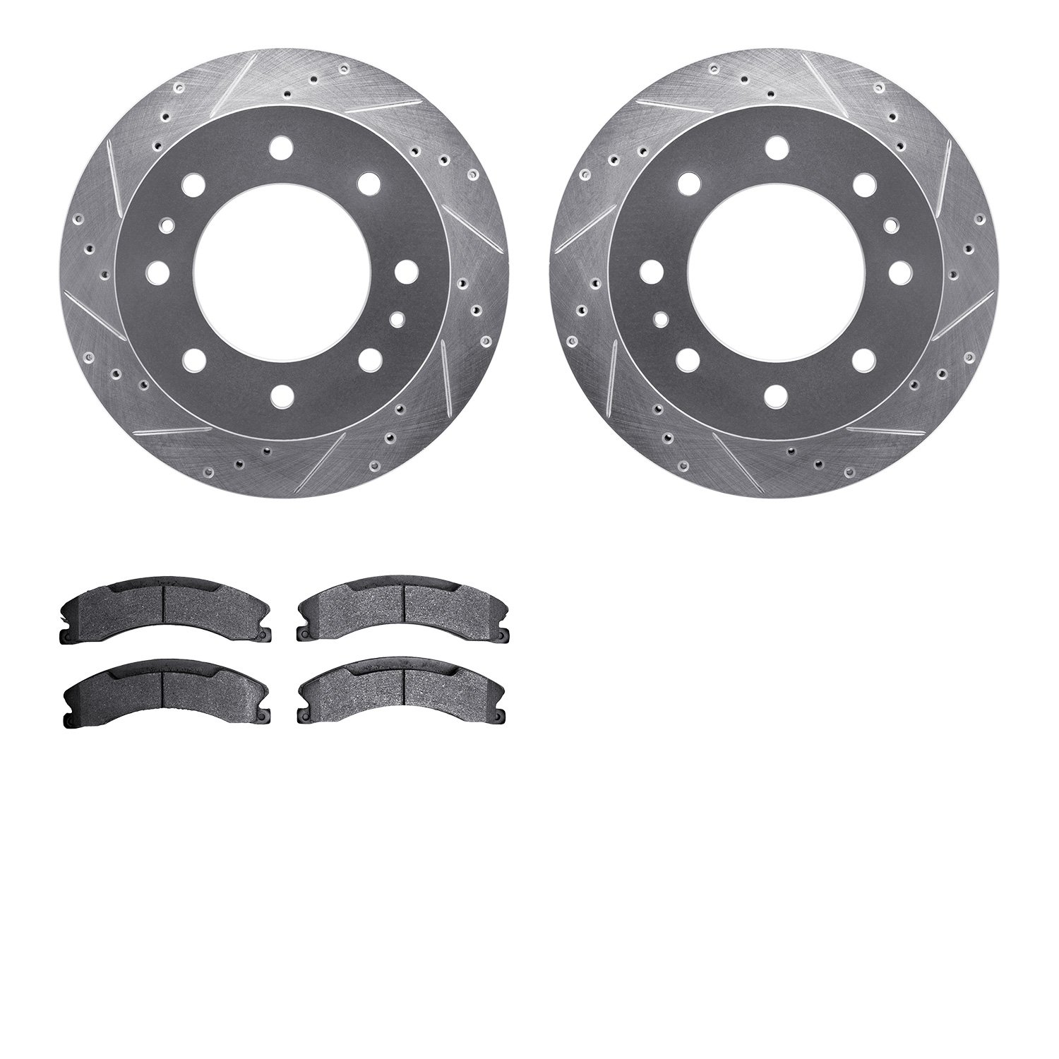 7502-48070 Drilled/Slotted Brake Rotors w/5000 Advanced Brake Pads Kit [Silver], 2011-2019 GM, Position: Rear