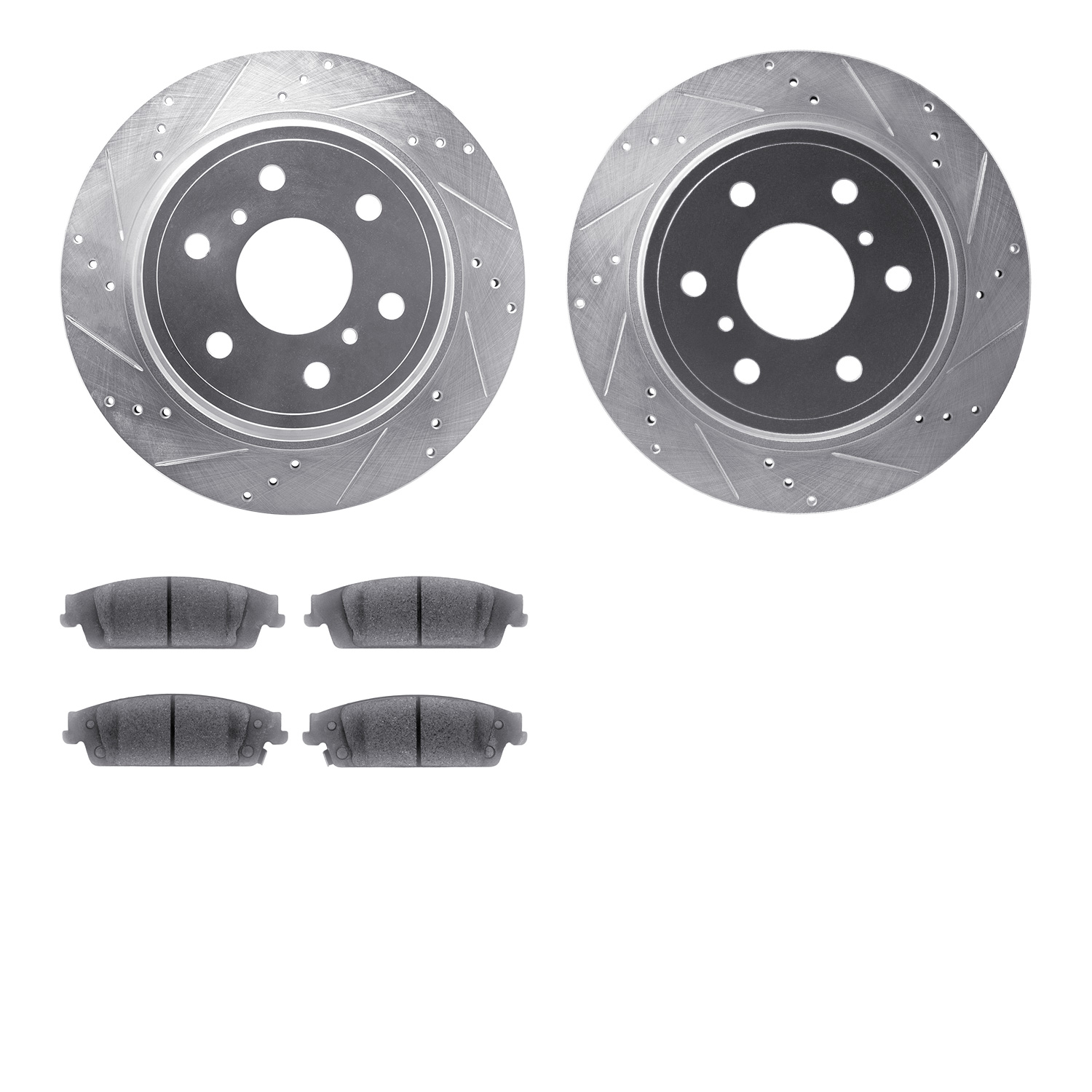 7502-48310 Drilled/Slotted Brake Rotors w/5000 Advanced Brake Pads Kit [Silver], 2015-2020 GM, Position: Rear