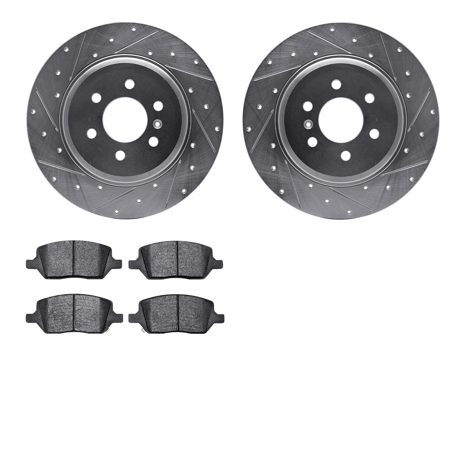 7502-49000 Drilled/Slotted Brake Rotors w/5000 Advanced Brake Pads Kit [Silver], 2011-2012 VPG, Position: Rear