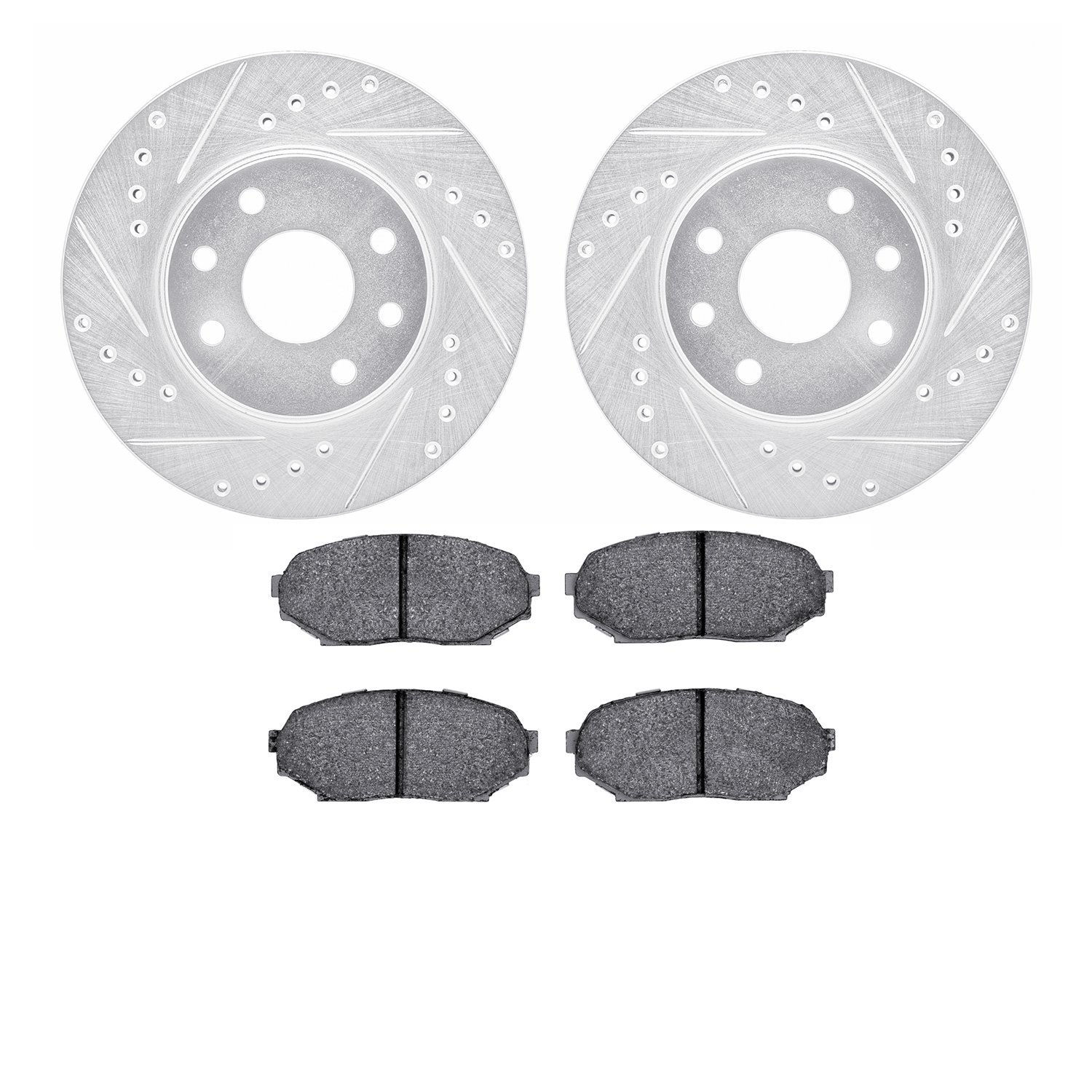 7502-50001 Drilled/Slotted Brake Rotors w/5000 Advanced Brake Pads Kit [Silver], 1989-1993 GM, Position: Front