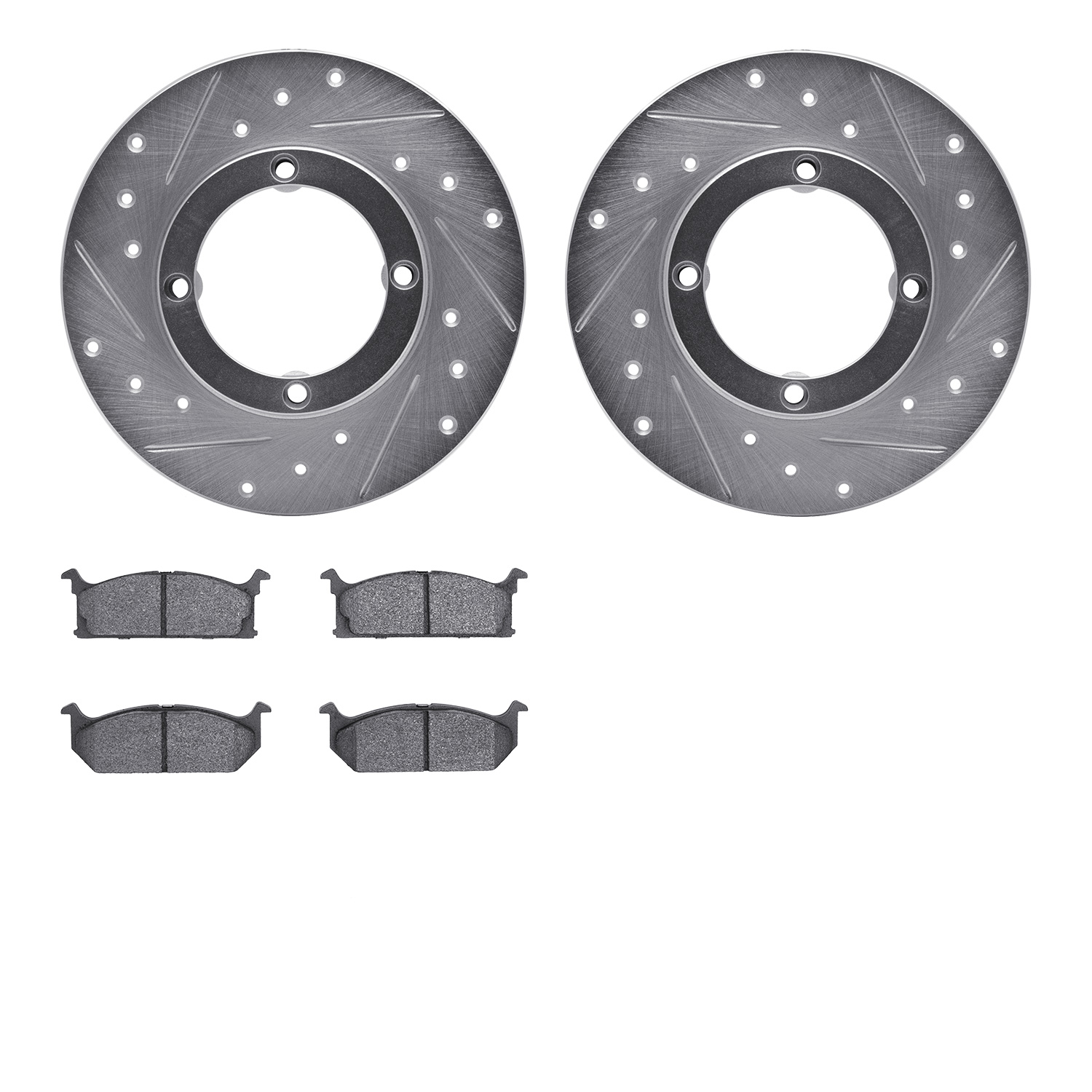 7502-50004 Drilled/Slotted Brake Rotors w/5000 Advanced Brake Pads Kit [Silver], 1985-1994 GM, Position: Front