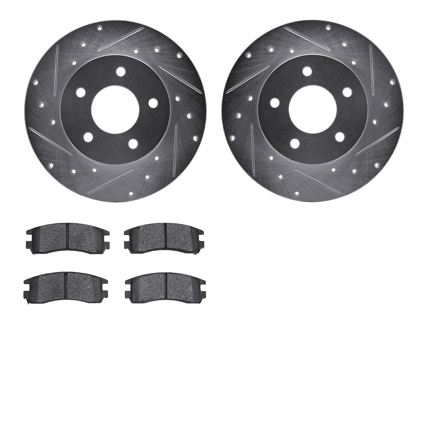 7502-52000 Drilled/Slotted Brake Rotors w/5000 Advanced Brake Pads Kit [Silver], 1992-1998 GM, Position: Rear