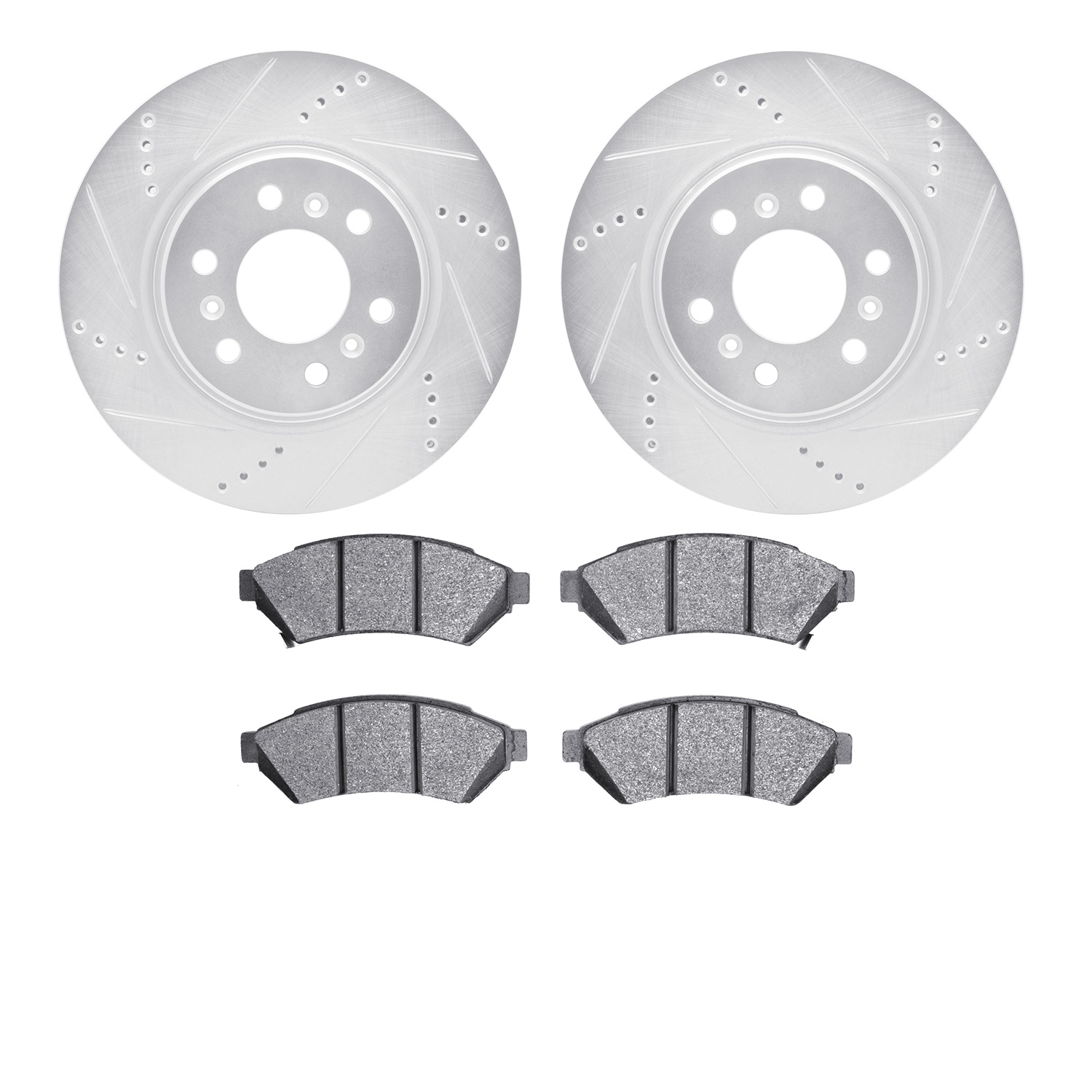 7502-52007 Drilled/Slotted Brake Rotors w/5000 Advanced Brake Pads Kit [Silver], 2006-2009 GM, Position: Front