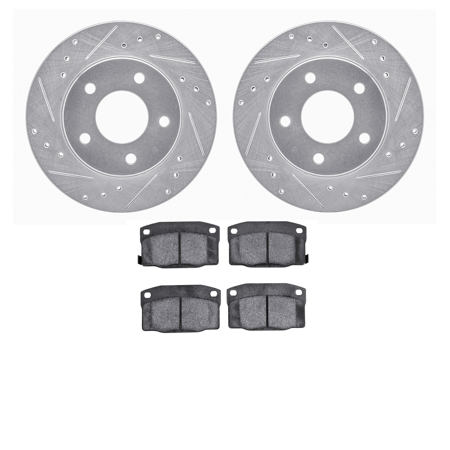 7502-52025 Drilled/Slotted Brake Rotors w/5000 Advanced Brake Pads Kit [Silver], 1990-1990 GM, Position: Rear