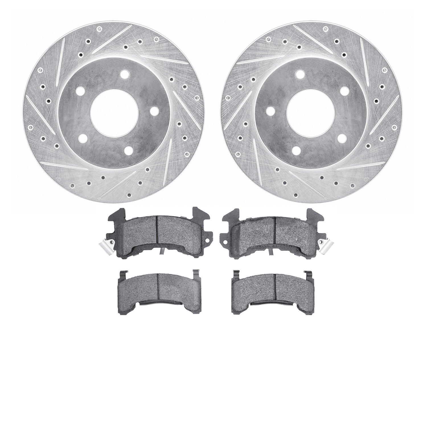 7502-52037 Drilled/Slotted Brake Rotors w/5000 Advanced Brake Pads Kit [Silver], 1978-1981 GM, Position: Rear