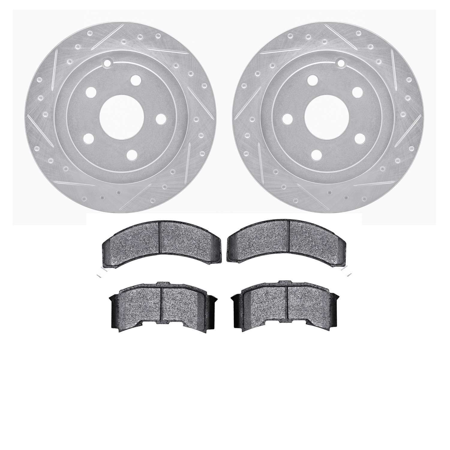 7502-52042 Drilled/Slotted Brake Rotors w/5000 Advanced Brake Pads Kit [Silver], 1984-1987 GM, Position: Front