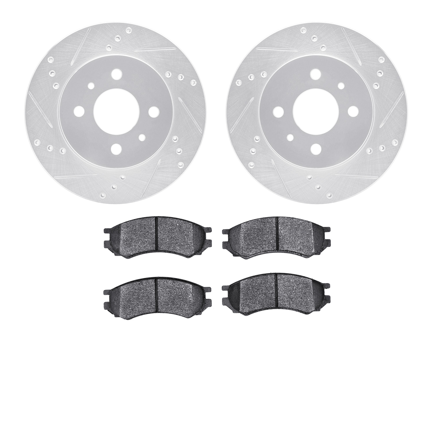 7502-53001 Drilled/Slotted Brake Rotors w/5000 Advanced Brake Pads Kit [Silver], 1991-2002 GM, Position: Front