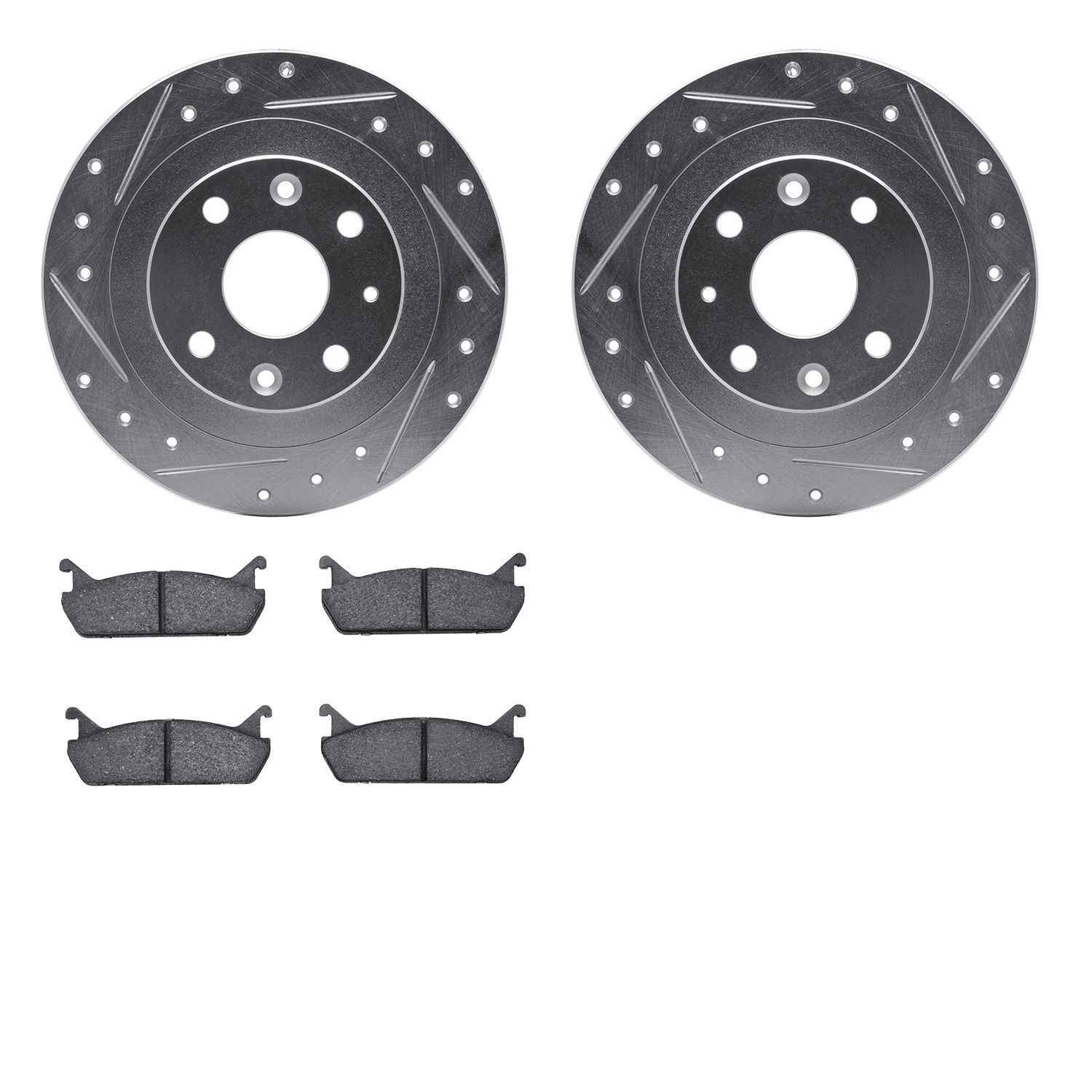 7502-54000 Drilled/Slotted Brake Rotors w/5000 Advanced Brake Pads Kit [Silver], 1990-1996 Ford/Lincoln/Mercury/Mazda, Position: