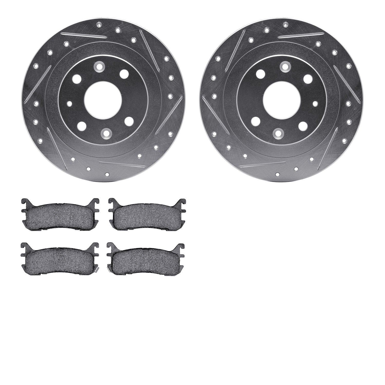 7502-54001 Drilled/Slotted Brake Rotors w/5000 Advanced Brake Pads Kit [Silver], 1994-2003 Ford/Lincoln/Mercury/Mazda, Position: