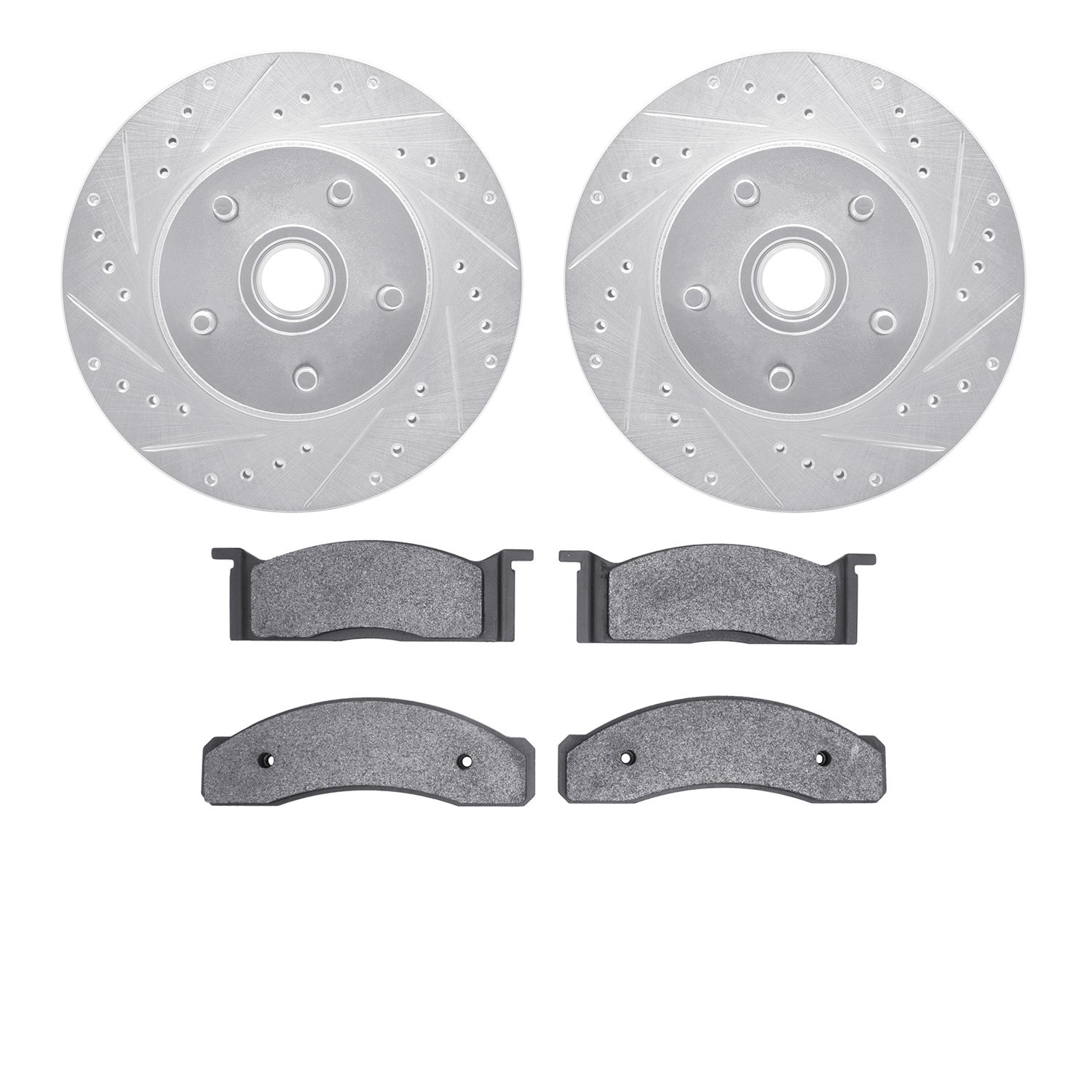 7502-54002 Drilled/Slotted Brake Rotors w/5000 Advanced Brake Pads Kit [Silver], 1968-1970 Ford/Lincoln/Mercury/Mazda, Position: