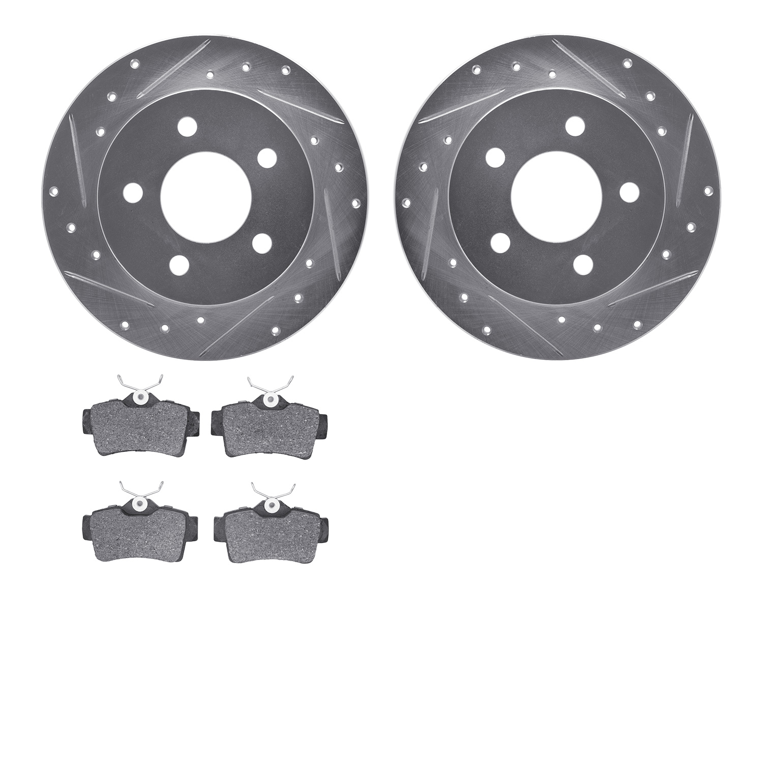 7502-54007 Drilled/Slotted Brake Rotors w/5000 Advanced Brake Pads Kit [Silver], 1994-2004 Ford/Lincoln/Mercury/Mazda, Position: