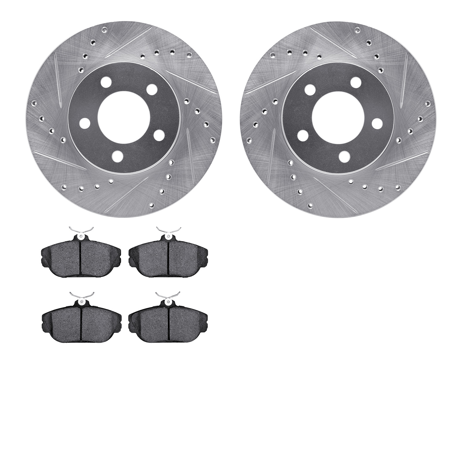 7502-54009 Drilled/Slotted Brake Rotors w/5000 Advanced Brake Pads Kit [Silver], 1994-2000 Ford/Lincoln/Mercury/Mazda, Position: