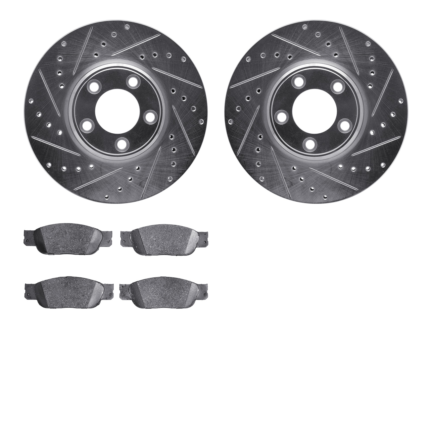7502-54011 Drilled/Slotted Brake Rotors w/5000 Advanced Brake Pads Kit [Silver], 2000-2006 Ford/Lincoln/Mercury/Mazda, Position: