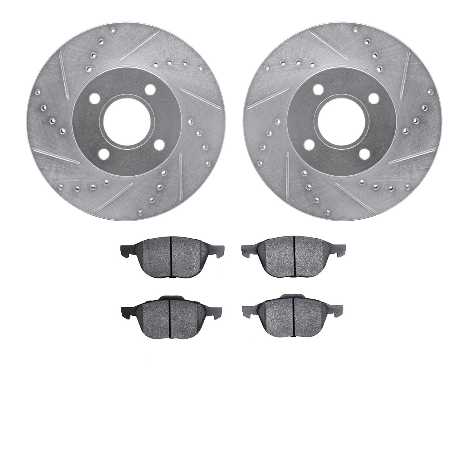 7502-54012 Drilled/Slotted Brake Rotors w/5000 Advanced Brake Pads Kit [Silver], 2005-2012 Ford/Lincoln/Mercury/Mazda, Position: