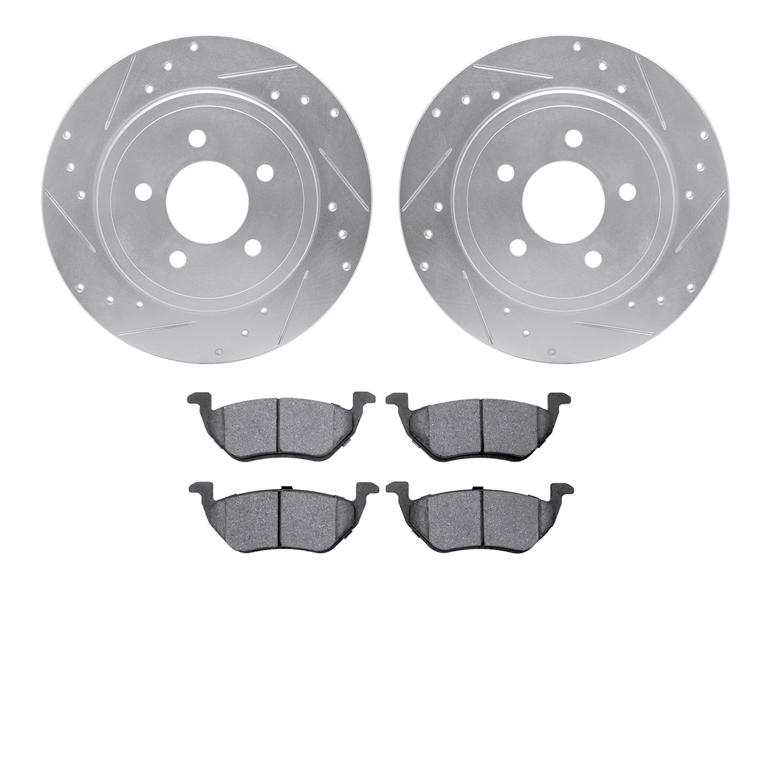 7502-54013 Drilled/Slotted Brake Rotors w/5000 Advanced Brake Pads Kit [Silver], 2005-2008 Ford/Lincoln/Mercury/Mazda, Position:
