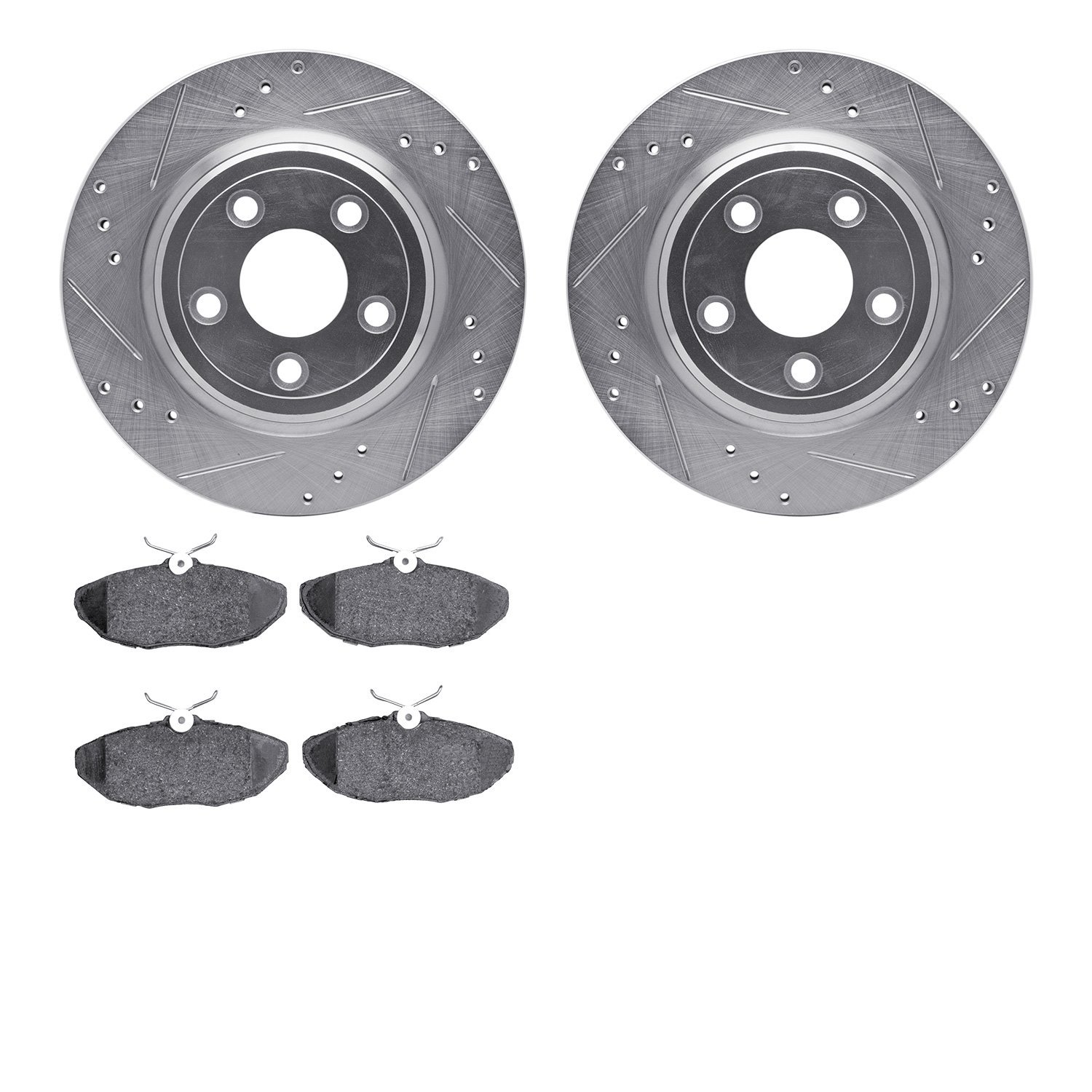 7502-54015 Drilled/Slotted Brake Rotors w/5000 Advanced Brake Pads Kit [Silver], 2000-2006 Ford/Lincoln/Mercury/Mazda, Position: