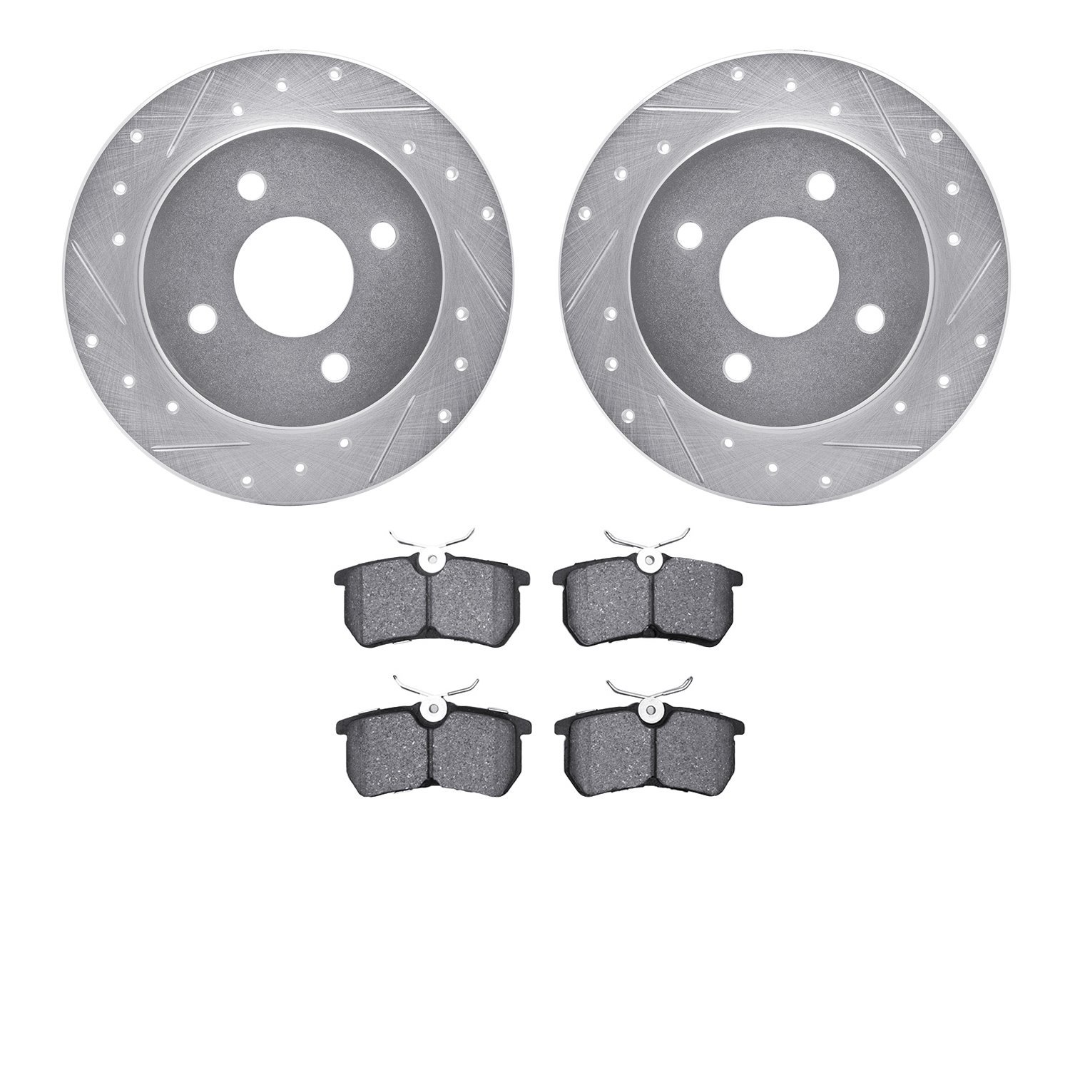 7502-54018 Drilled/Slotted Brake Rotors w/5000 Advanced Brake Pads Kit [Silver], 2001-2019 Ford/Lincoln/Mercury/Mazda, Position: