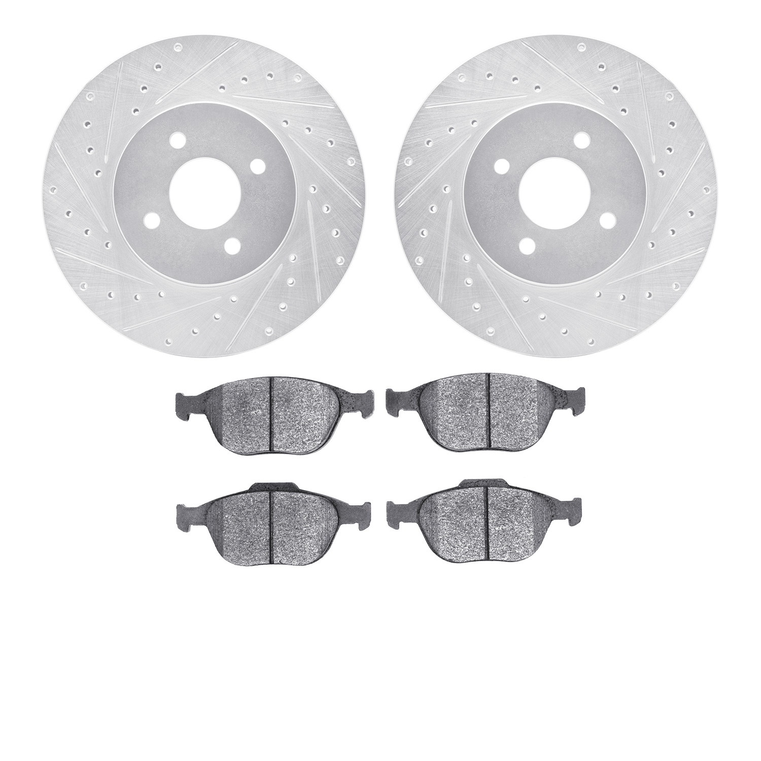 7502-54019 Drilled/Slotted Brake Rotors w/5000 Advanced Brake Pads Kit [Silver], 2002-2004 Ford/Lincoln/Mercury/Mazda, Position: