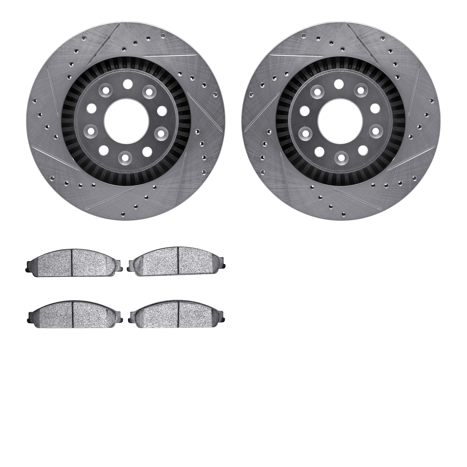 7502-54021 Drilled/Slotted Brake Rotors w/5000 Advanced Brake Pads Kit [Silver], 2005-2009 Ford/Lincoln/Mercury/Mazda, Position: