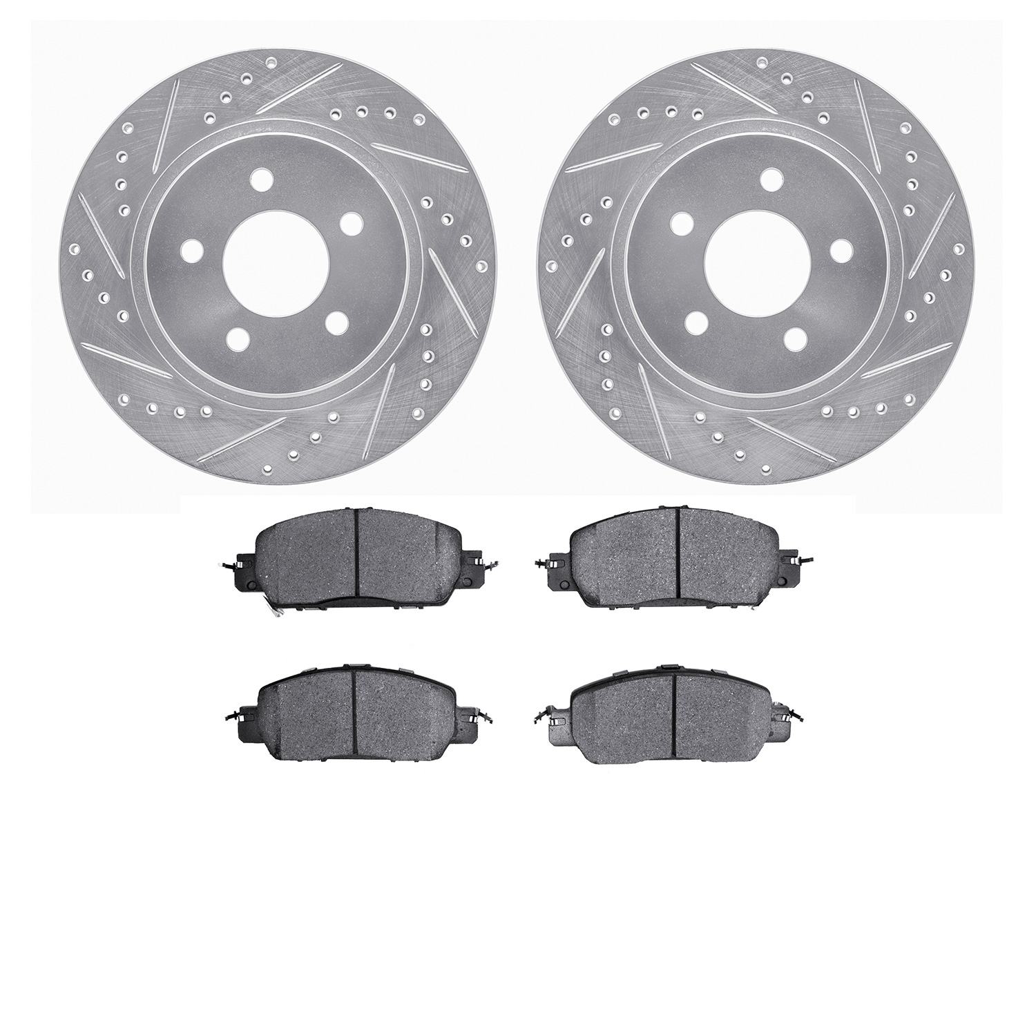 7502-54029 Drilled/Slotted Brake Rotors w/5000 Advanced Brake Pads Kit [Silver], 2005-2014 Ford/Lincoln/Mercury/Mazda, Position: