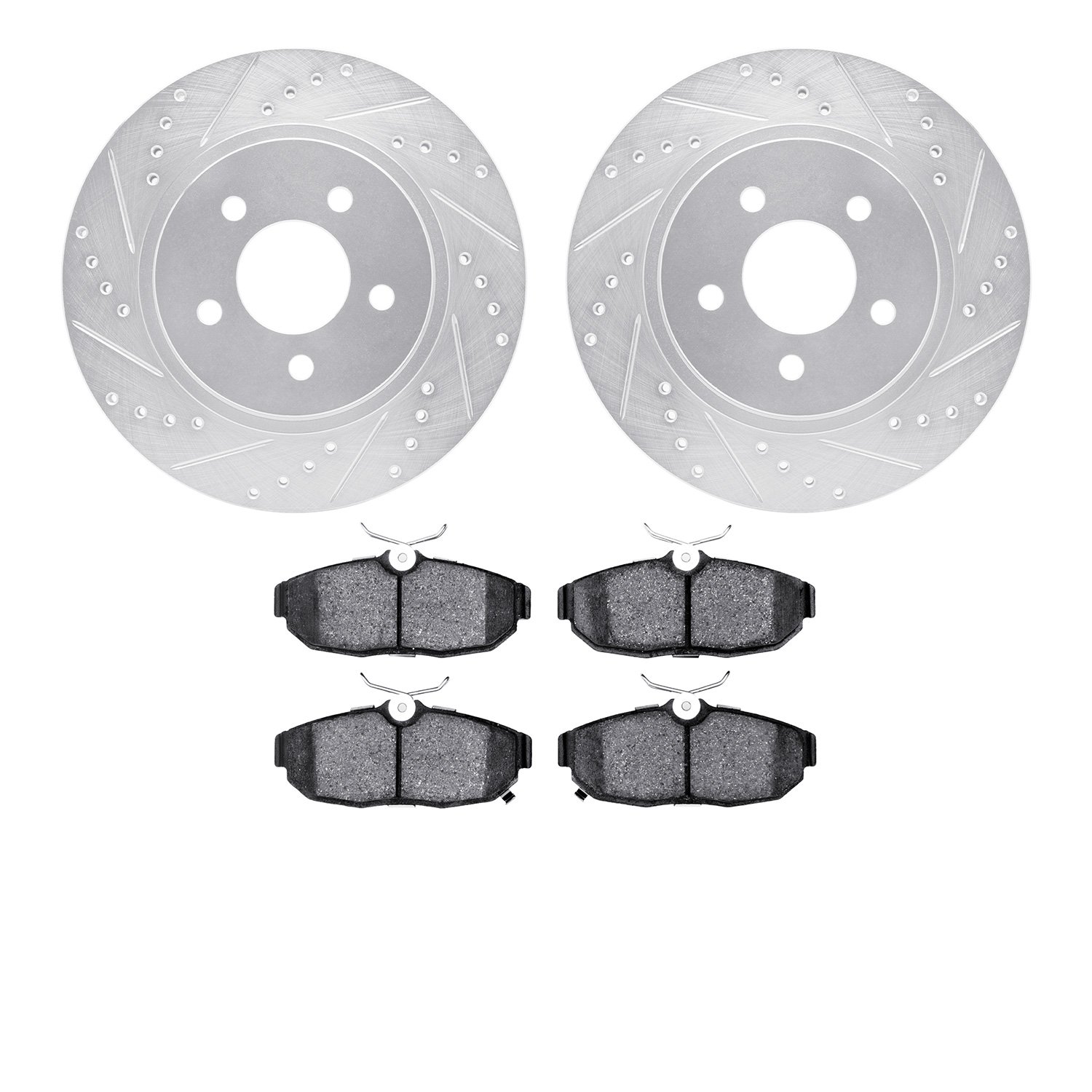 7502-54031 Drilled/Slotted Brake Rotors w/5000 Advanced Brake Pads Kit [Silver], 2012-2014 Ford/Lincoln/Mercury/Mazda, Position: