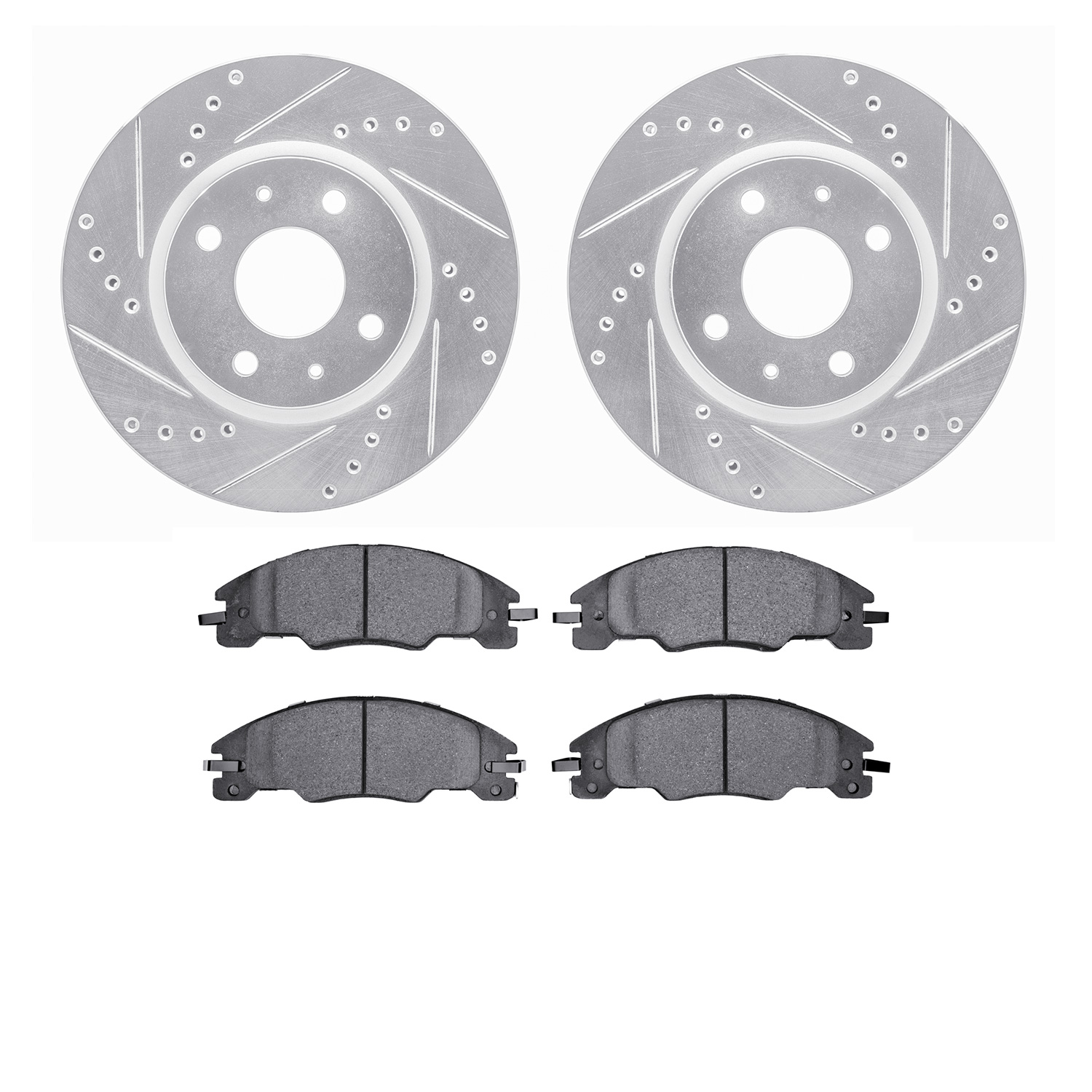 7502-54036 Drilled/Slotted Brake Rotors w/5000 Advanced Brake Pads Kit [Silver], 2008-2011 Ford/Lincoln/Mercury/Mazda, Position: