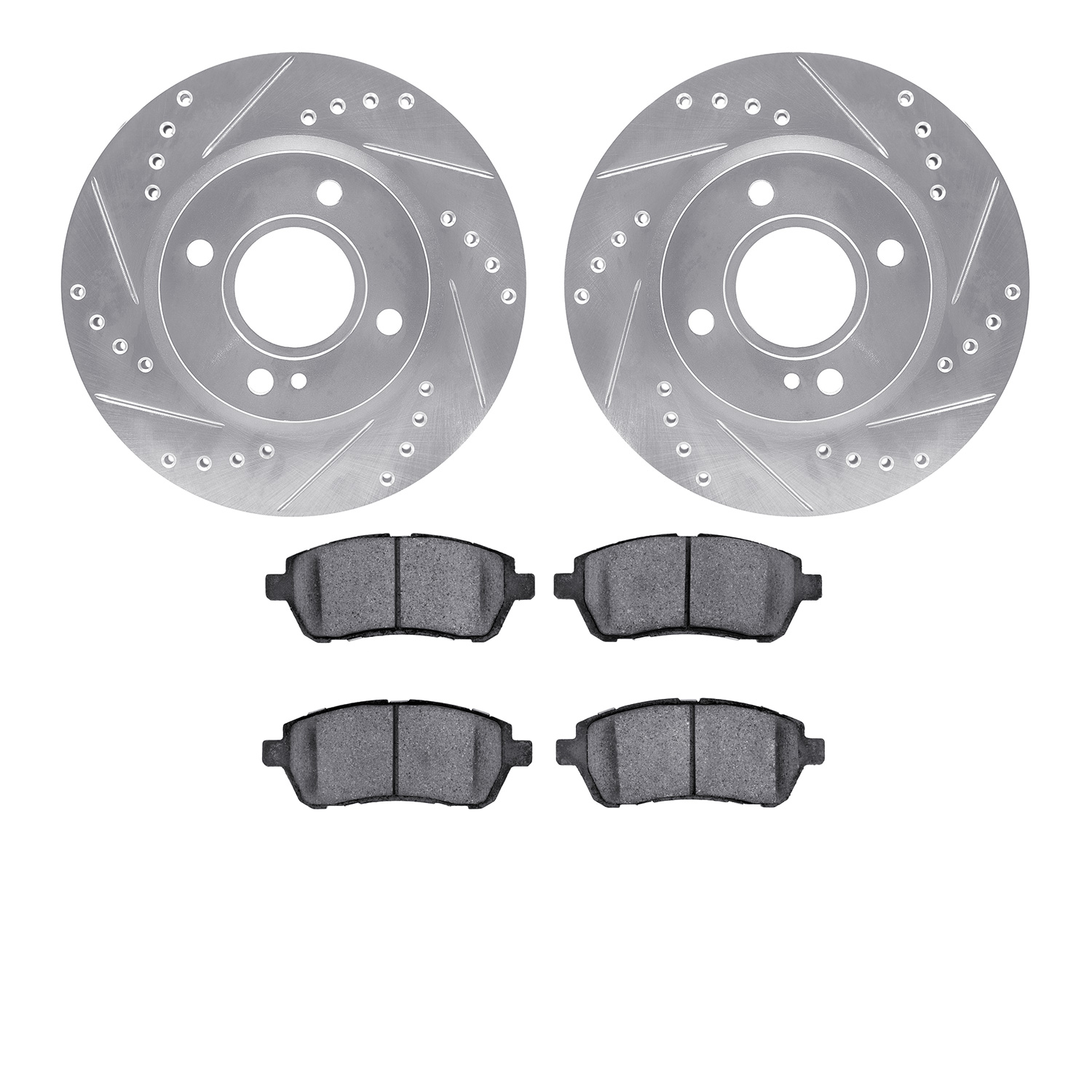 7502-54040 Drilled/Slotted Brake Rotors w/5000 Advanced Brake Pads Kit [Silver], 2011-2019 Ford/Lincoln/Mercury/Mazda, Position: