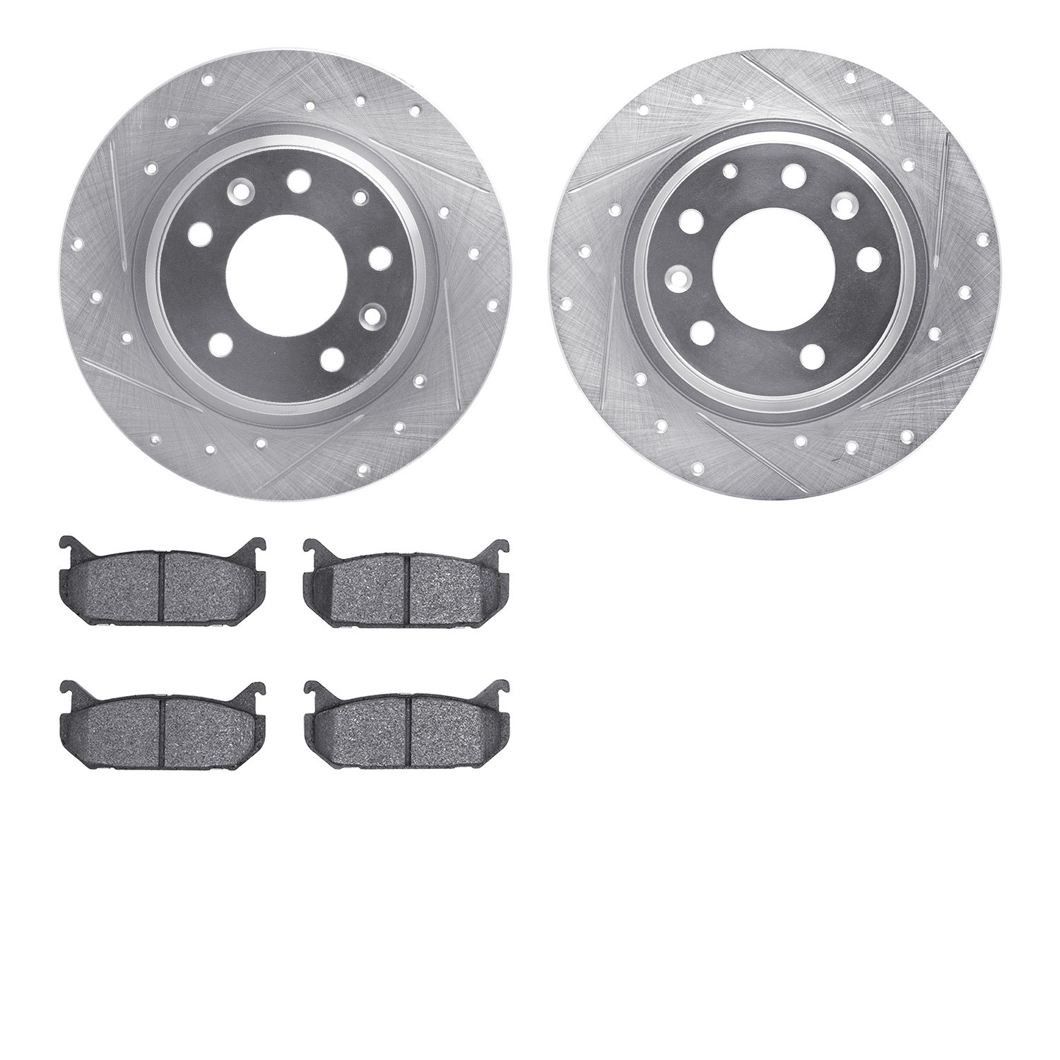 7502-54042 Drilled/Slotted Brake Rotors w/5000 Advanced Brake Pads Kit [Silver], 1998-2002 Ford/Lincoln/Mercury/Mazda, Position: