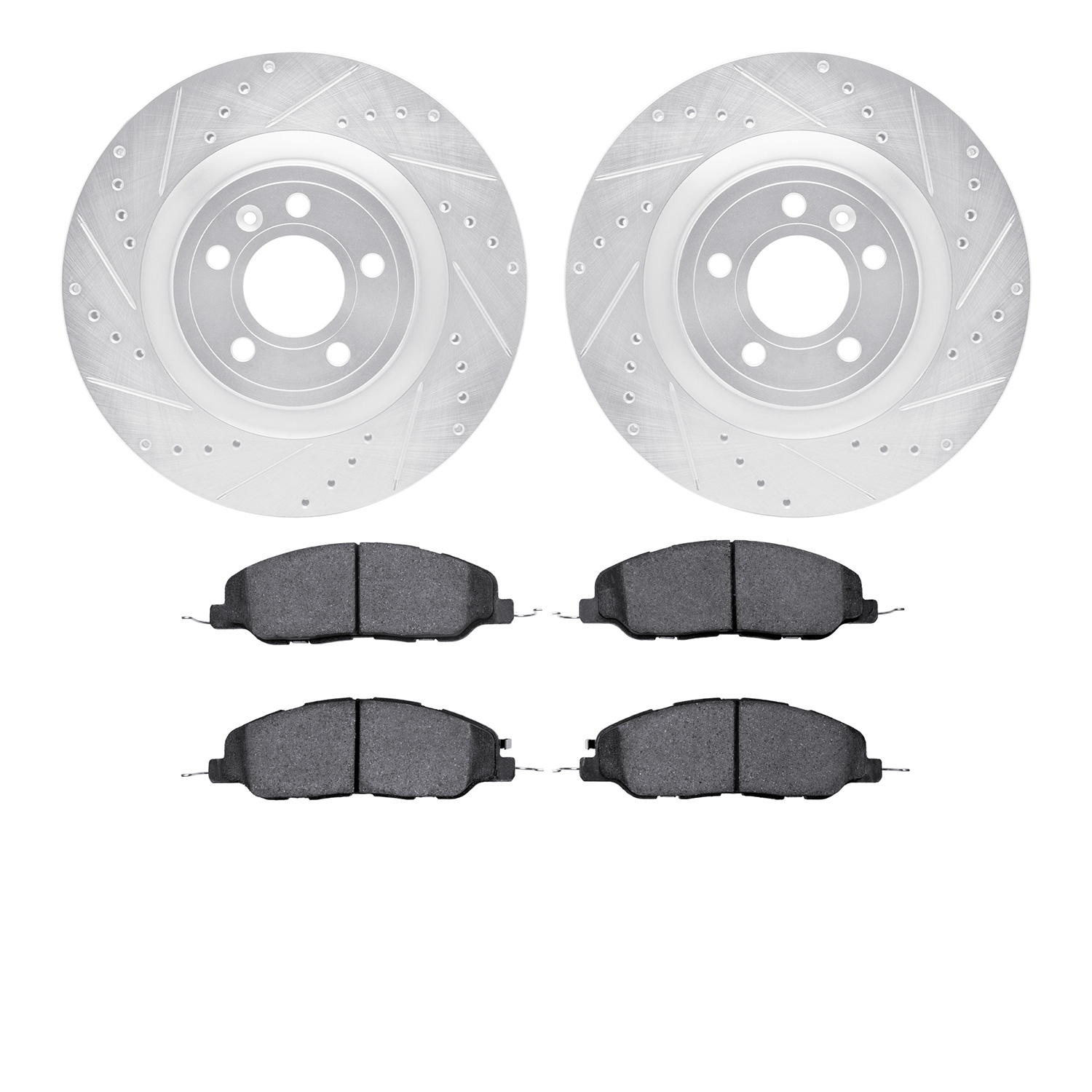 7502-54045 Drilled/Slotted Brake Rotors w/5000 Advanced Brake Pads Kit [Silver], 2011-2014 Ford/Lincoln/Mercury/Mazda, Position: