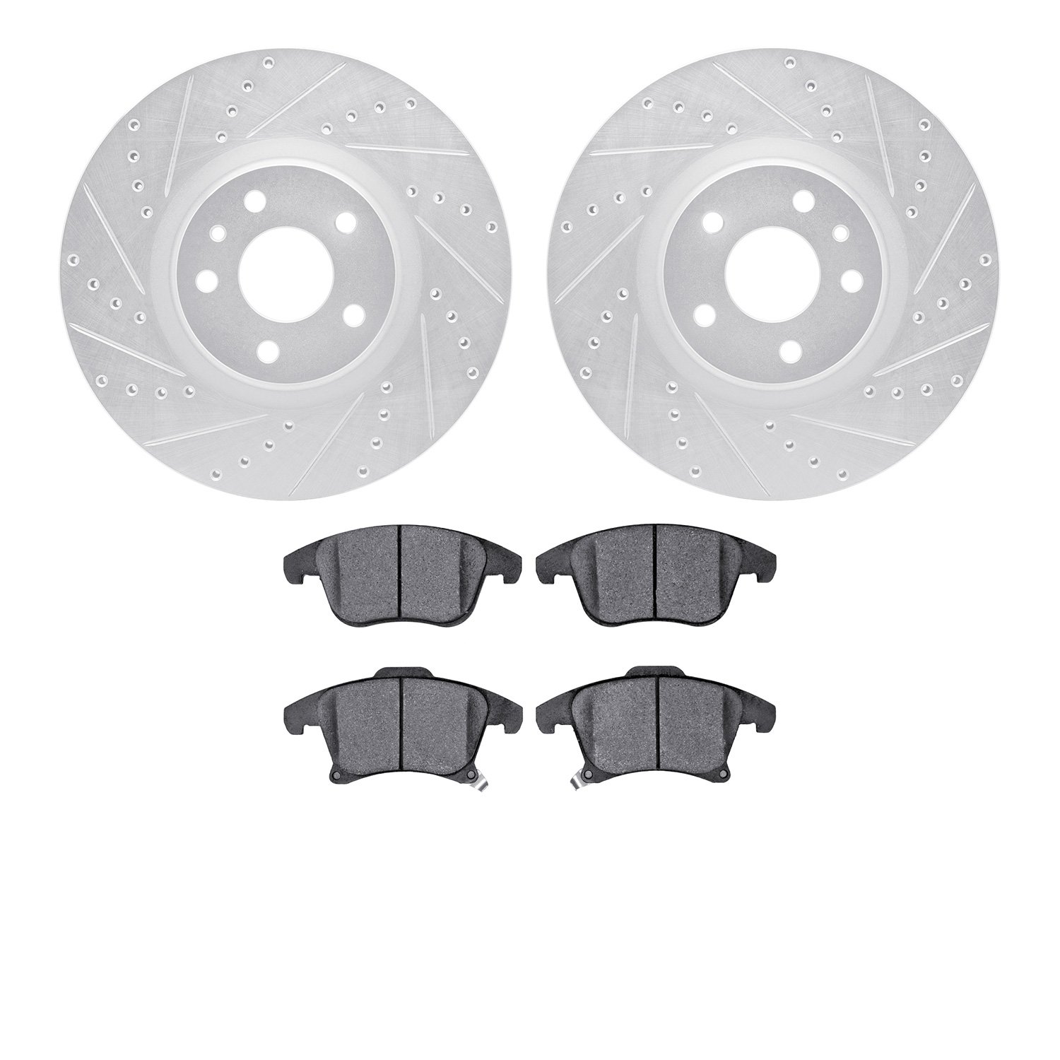 7502-54058 Drilled/Slotted Brake Rotors w/5000 Advanced Brake Pads Kit [Silver], 2013-2020 Ford/Lincoln/Mercury/Mazda, Position: