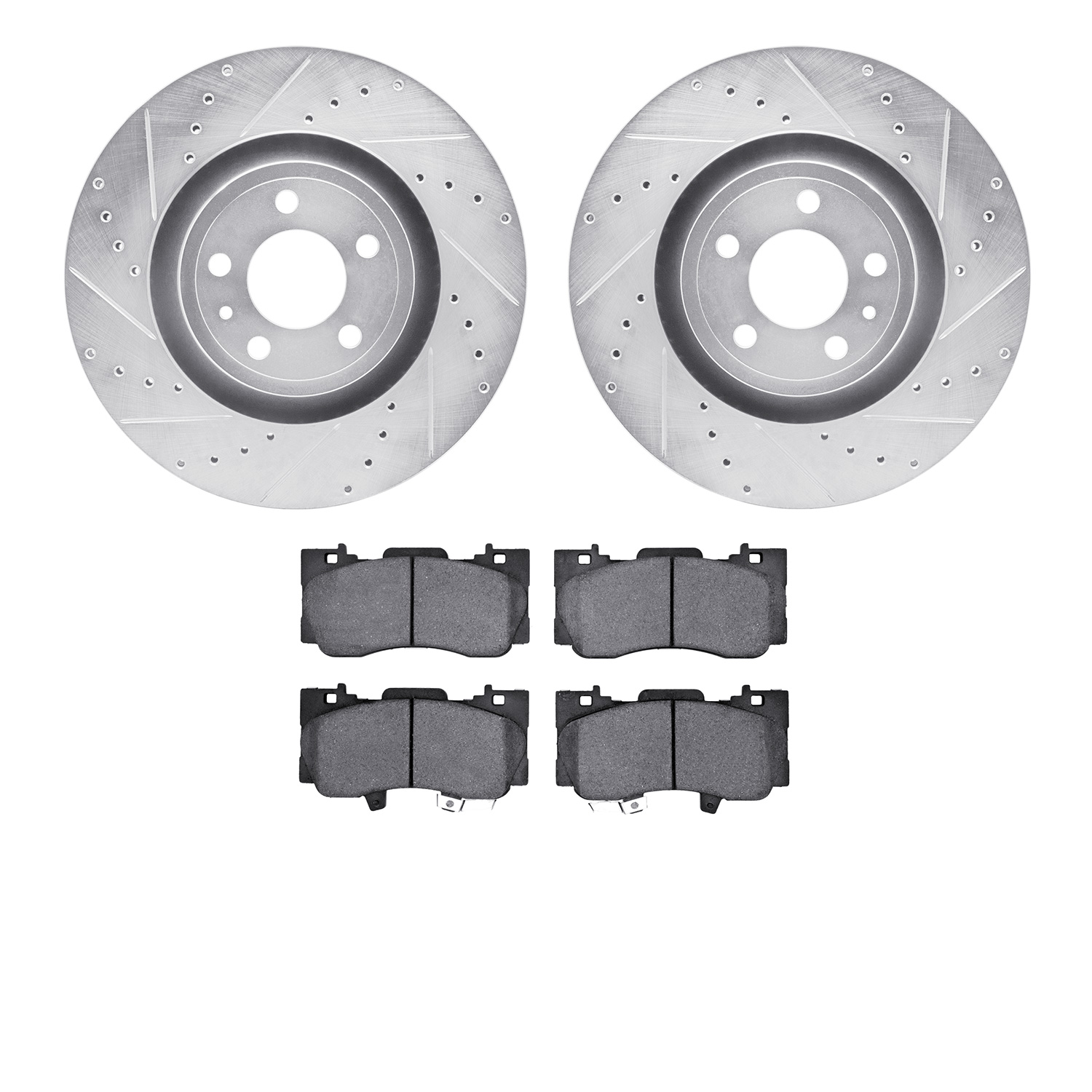 7502-54063 Drilled/Slotted Brake Rotors w/5000 Advanced Brake Pads Kit [Silver], 2015-2020 Ford/Lincoln/Mercury/Mazda, Position: