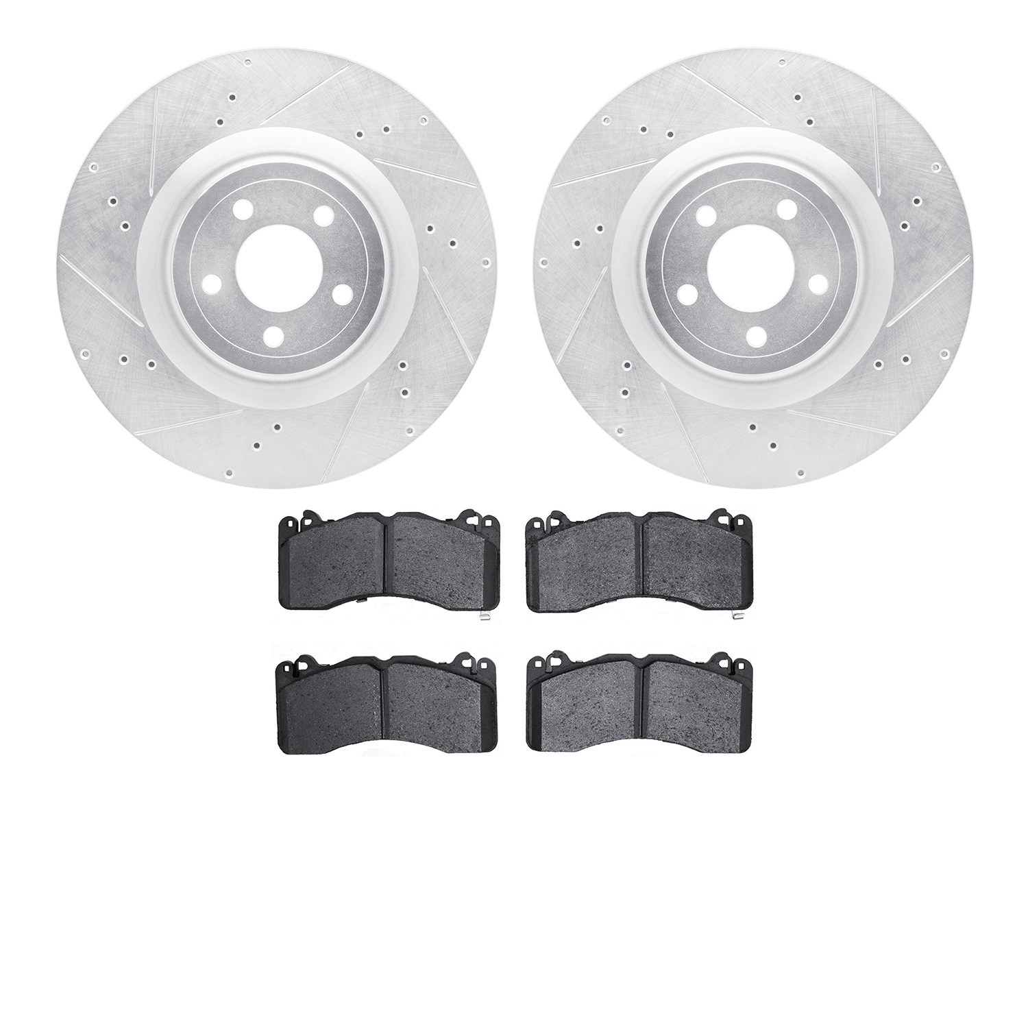 7502-54064 Drilled/Slotted Brake Rotors w/5000 Advanced Brake Pads Kit [Silver], Fits Select Ford/Lincoln/Mercury/Mazda, Positio