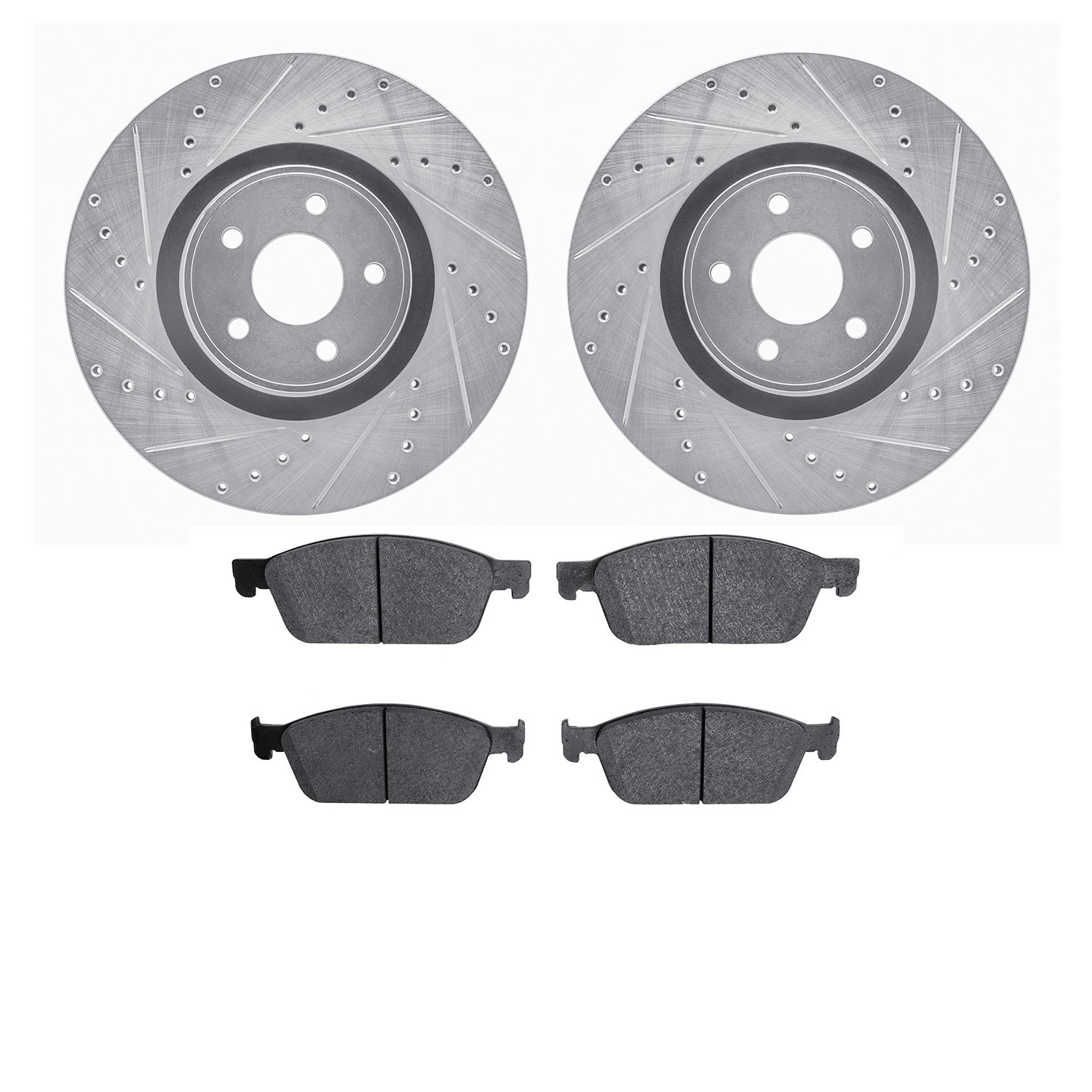 7502-54065 Drilled/Slotted Brake Rotors w/5000 Advanced Brake Pads Kit [Silver], 2014-2019 Ford/Lincoln/Mercury/Mazda, Position: