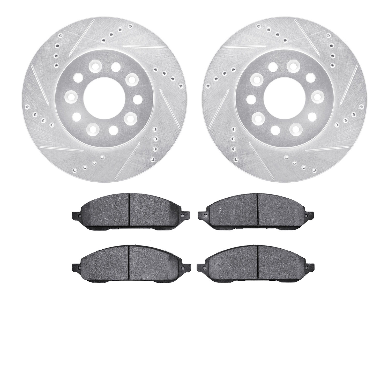 7502-54066 Drilled/Slotted Brake Rotors w/5000 Advanced Brake Pads Kit [Silver], 2004-2007 Ford/Lincoln/Mercury/Mazda, Position: